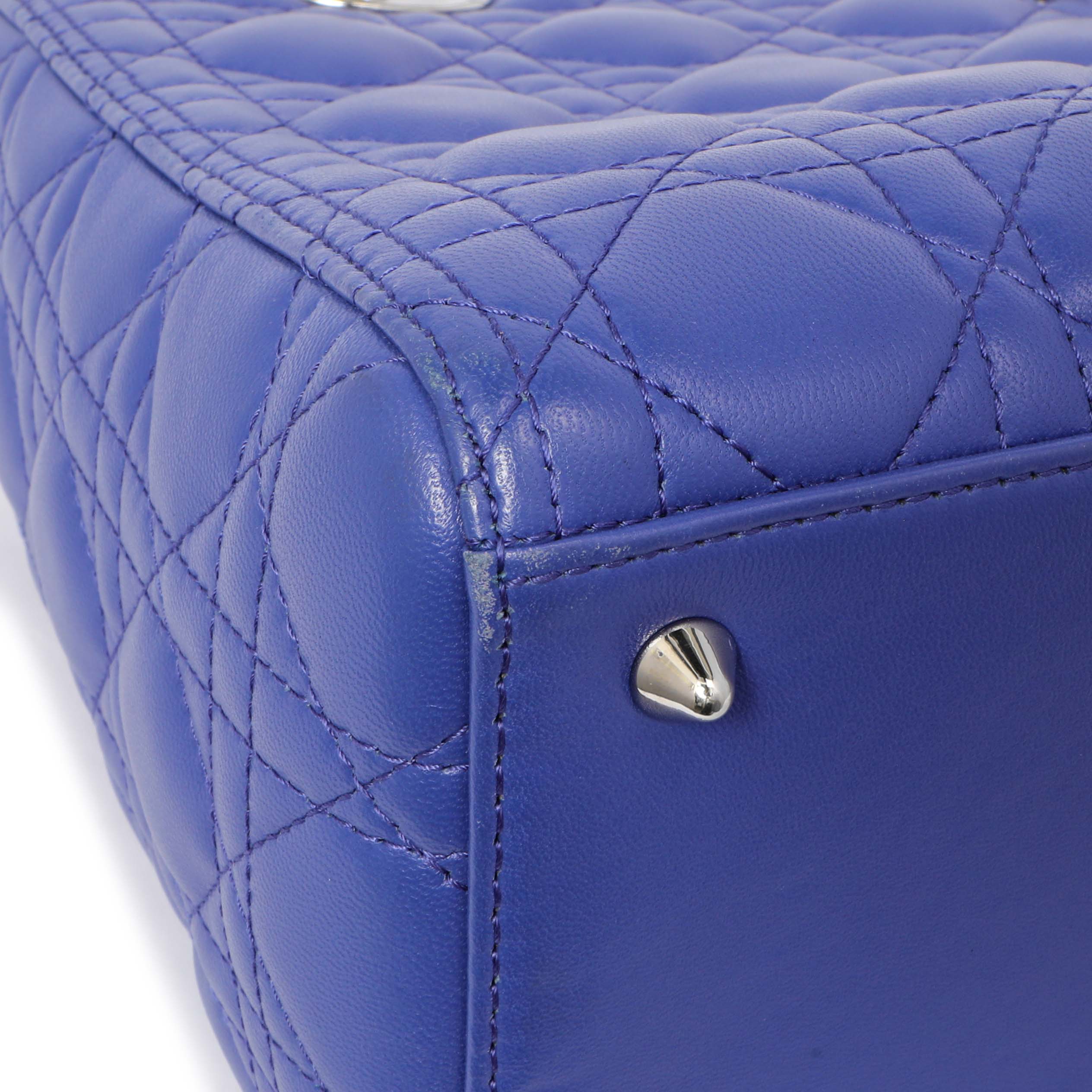 Christian Dior Blue Lambskin Cannage Medium Lady Dior - Image 4