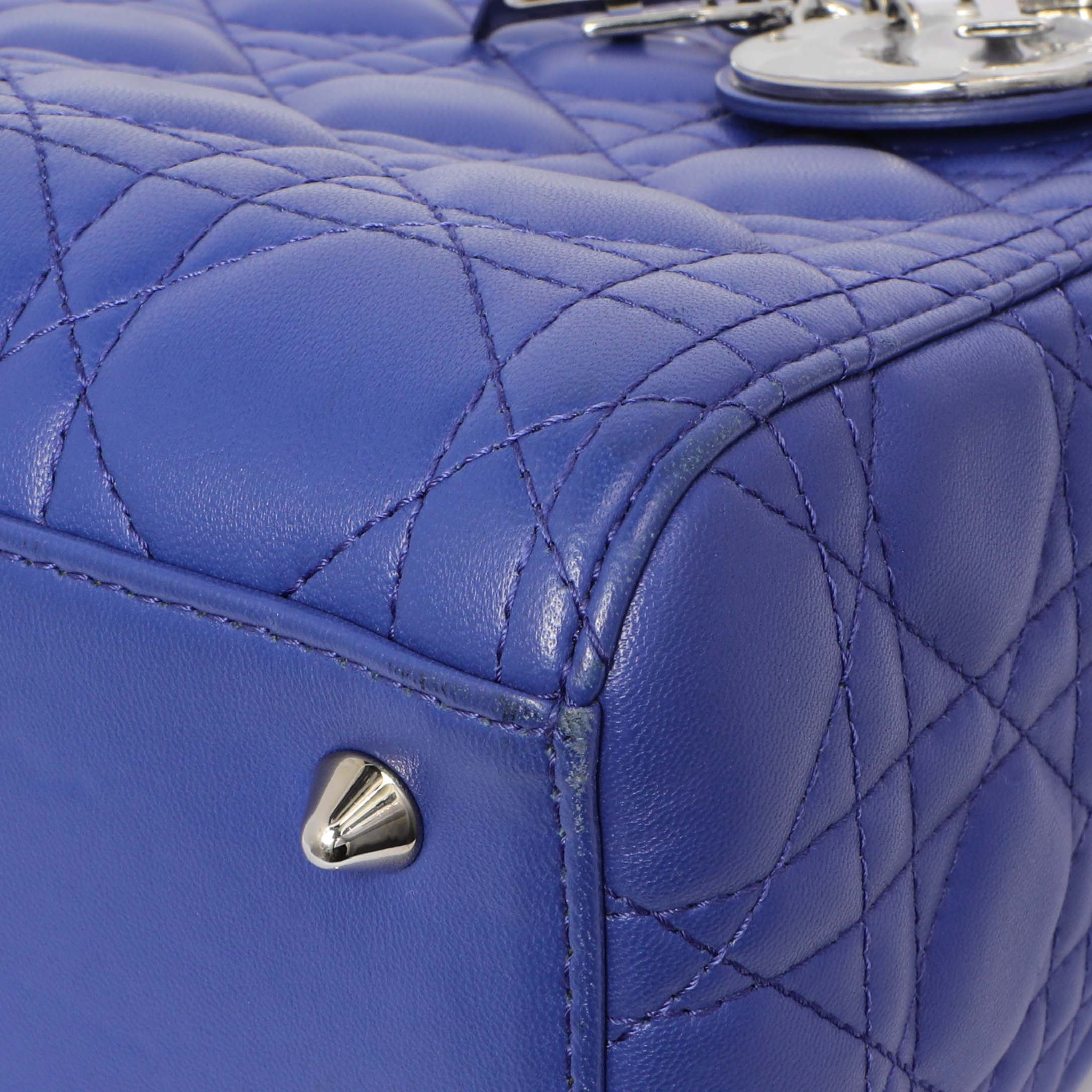 Christian Dior Blue Lambskin Cannage Medium Lady Dior - Image 5