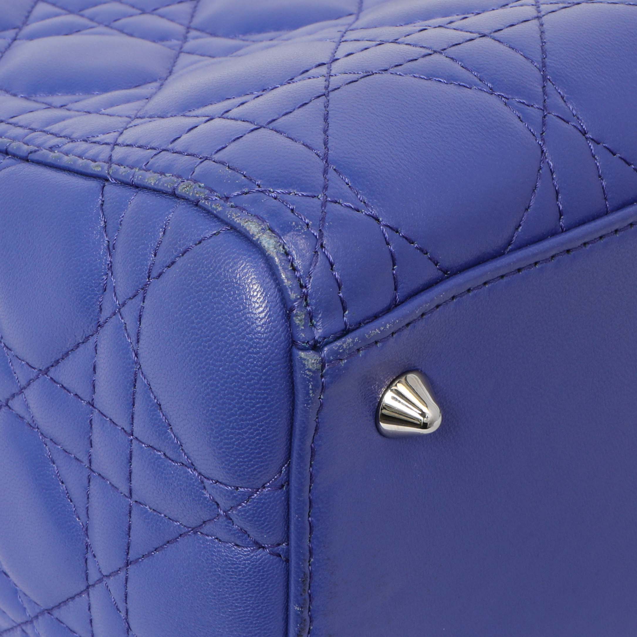 Christian Dior Blue Lambskin Cannage Medium Lady Dior - Image 6