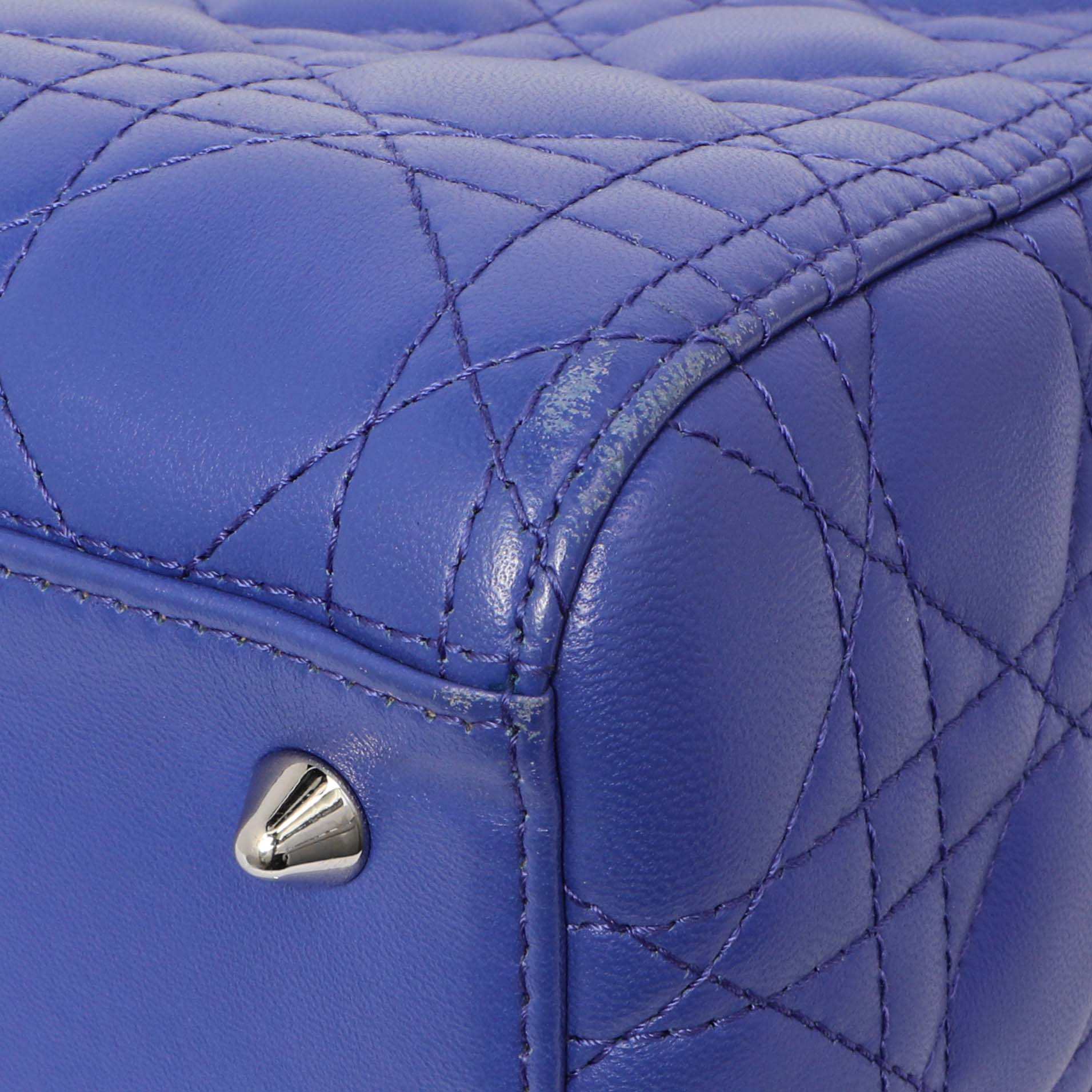 Christian Dior Blue Lambskin Cannage Medium Lady Dior - Image 7