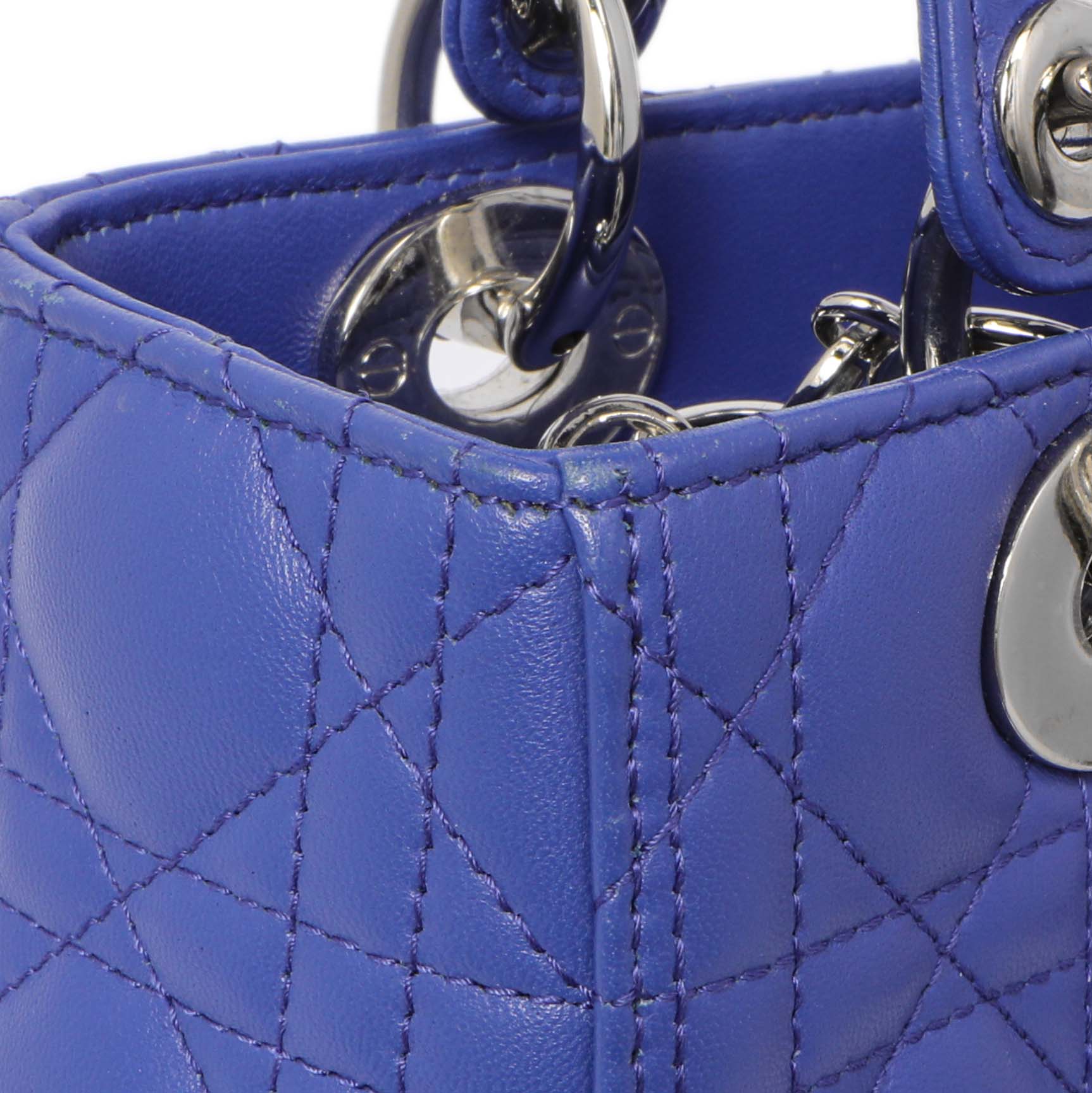 Christian Dior Blue Lambskin Cannage Medium Lady Dior - Image 8