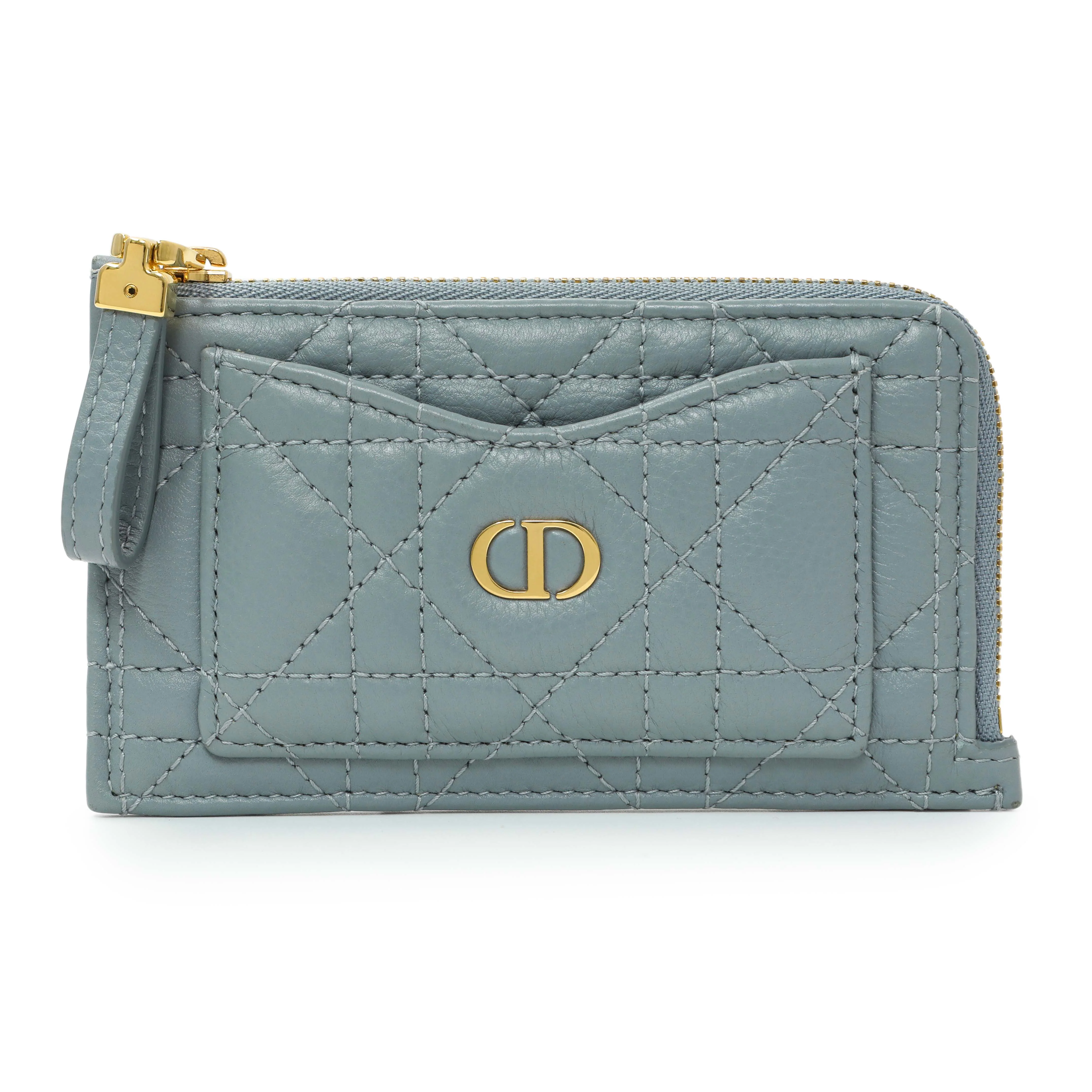 Christian Dior Blue Supple Calfskin Cannage Caro Cosmos Zipped Card Holder