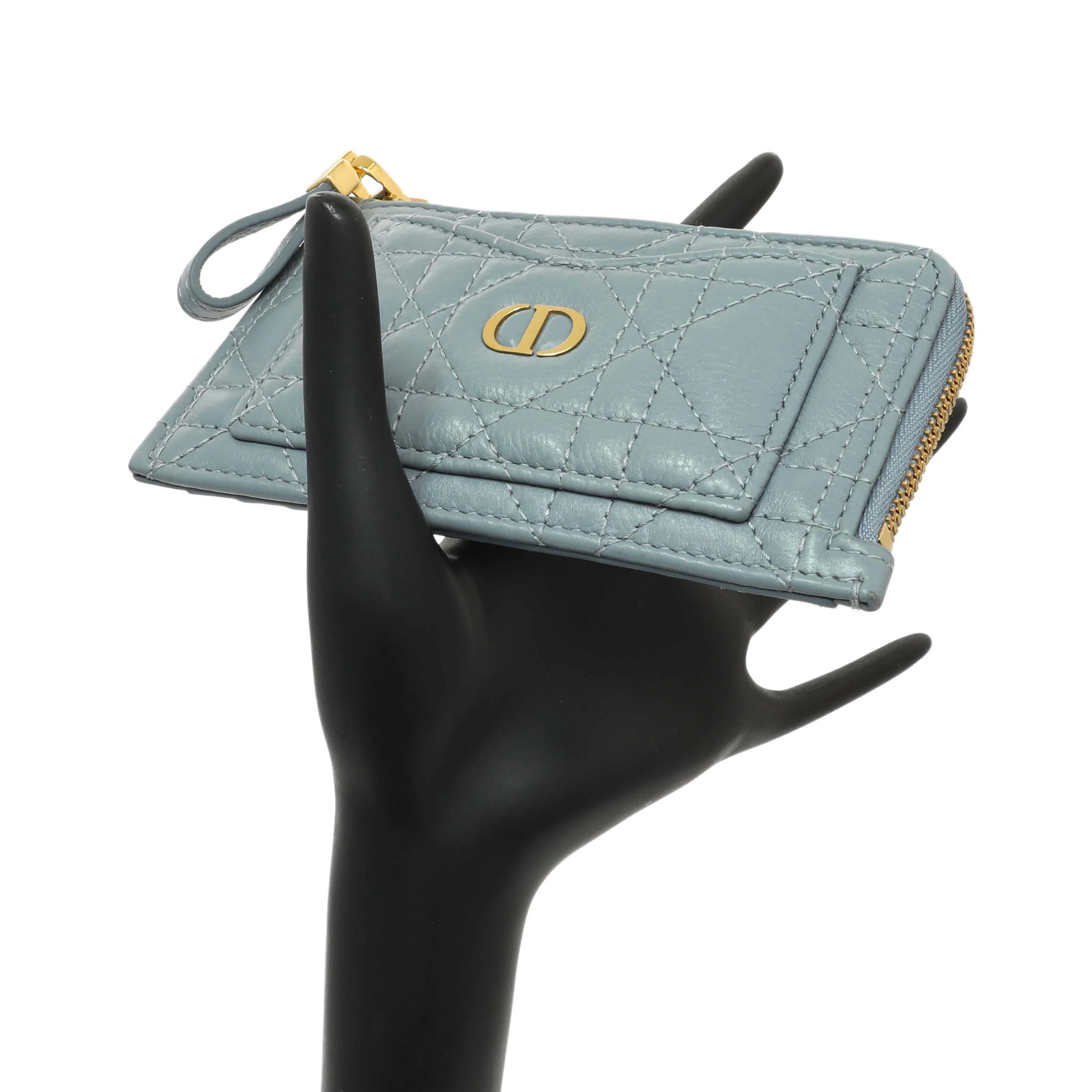 Christian Dior Blue Supple Calfskin Cannage Caro Cosmos Zipped Card Holder - Image 11