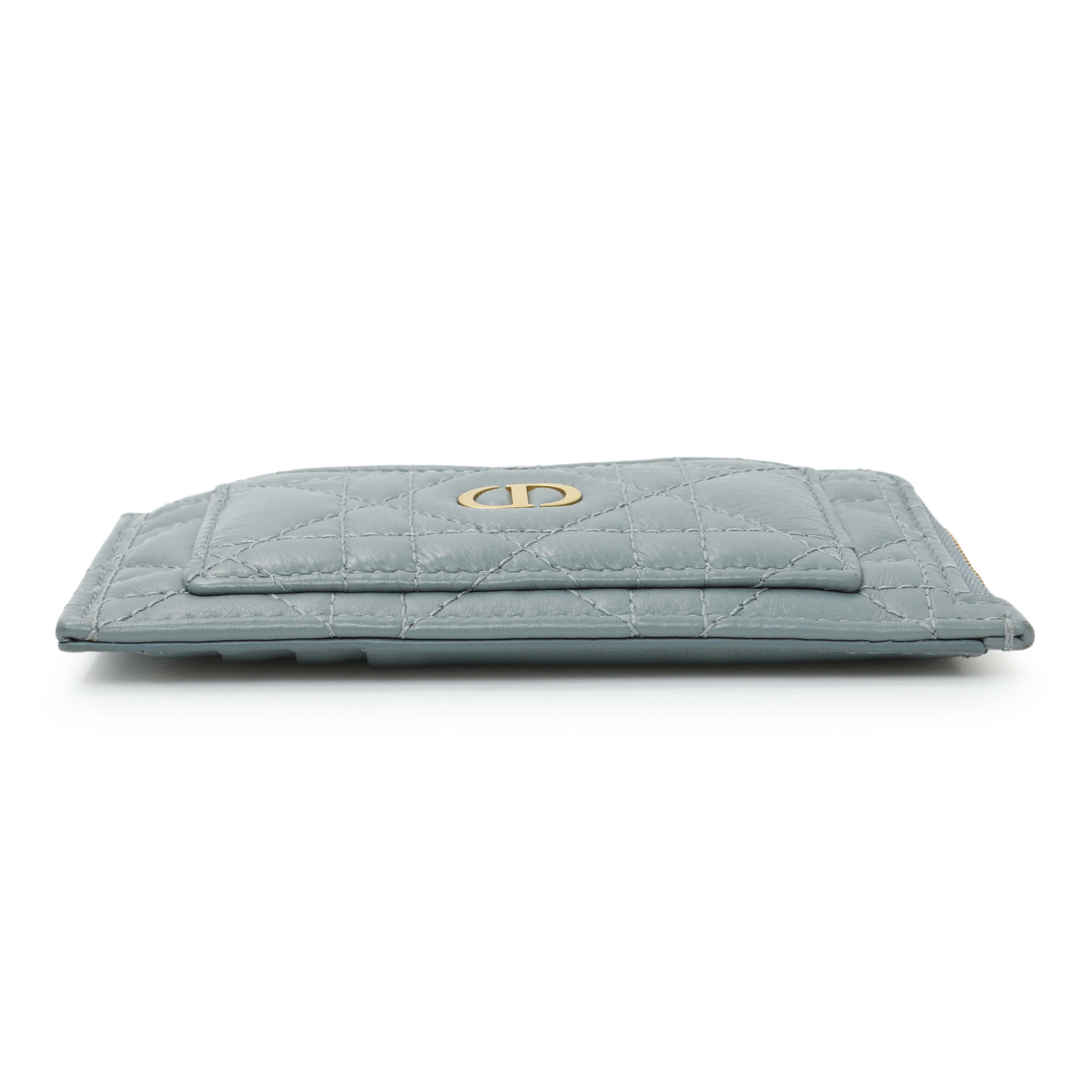 Christian Dior Blue Supple Calfskin Cannage Caro Cosmos Zipped Card Holder - Image 3