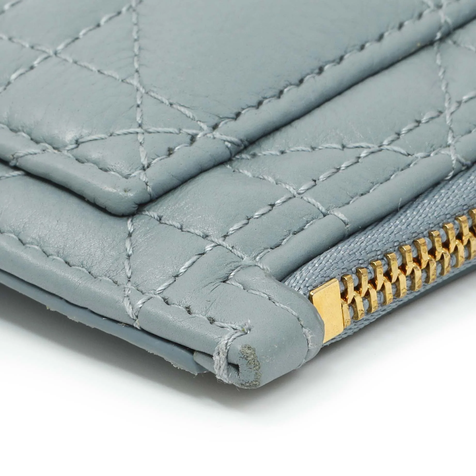 Christian Dior Blue Supple Calfskin Cannage Caro Cosmos Zipped Card Holder - Image 5