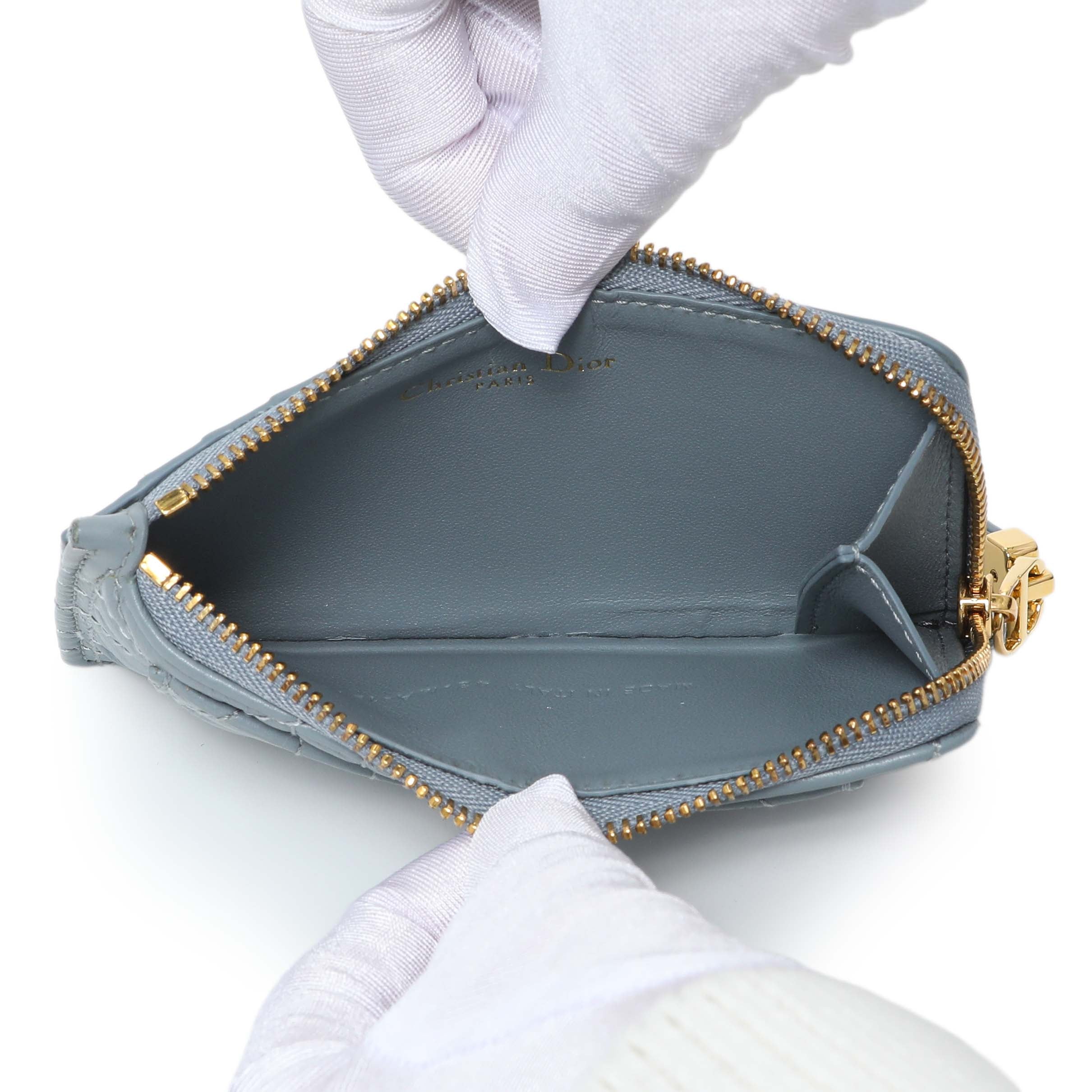 Christian Dior Blue Supple Calfskin Cannage Caro Cosmos Zipped Card Holder - Image 8