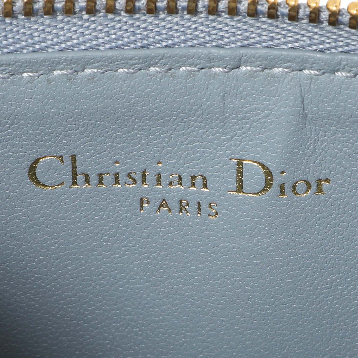 Christian Dior Blue Supple Calfskin Cannage Caro Cosmos Zipped Card Holder - Image 9