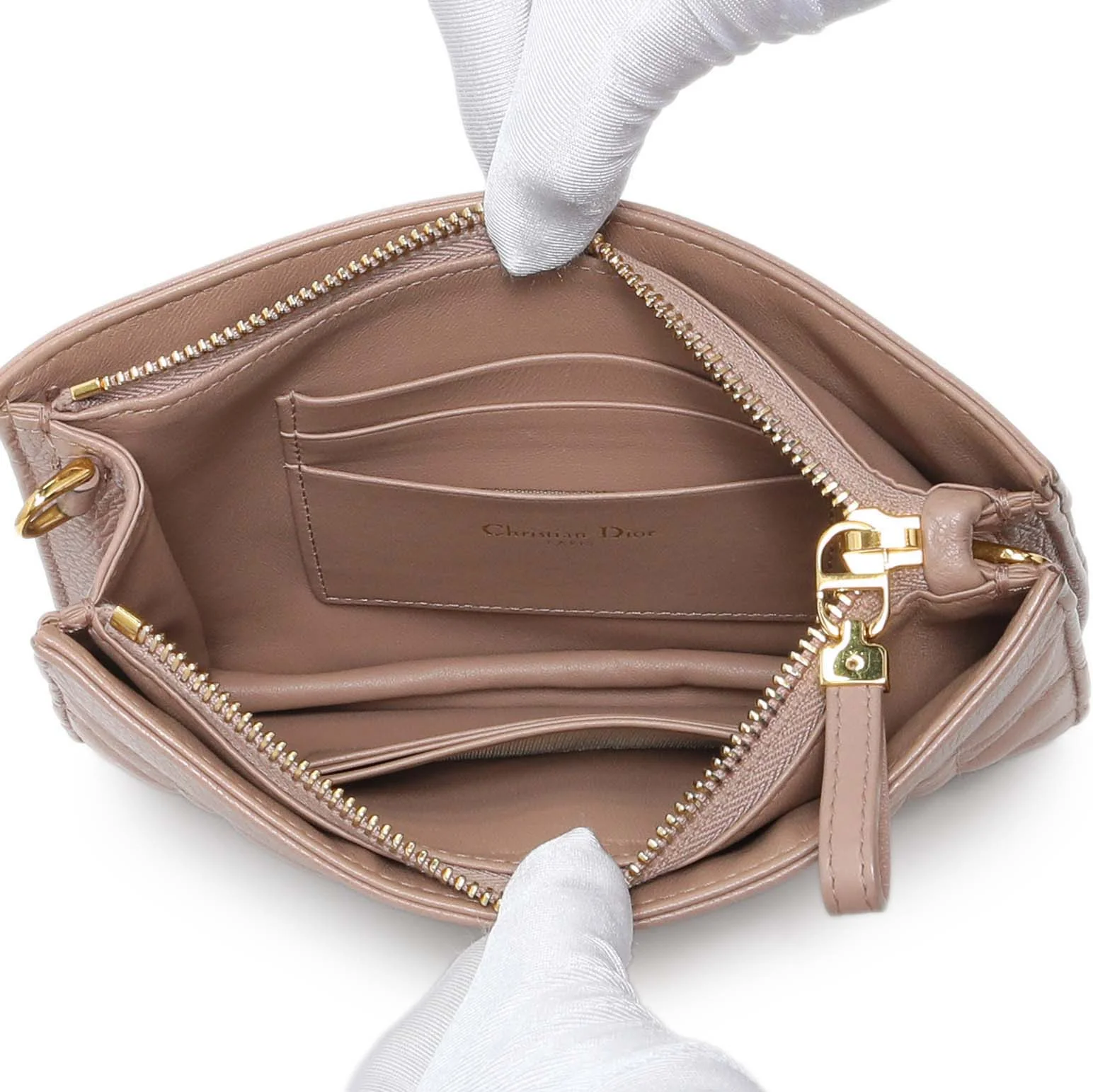 Christian Dior Calfskin Cannage Caro Zipped Pouch With Chain - Image 8