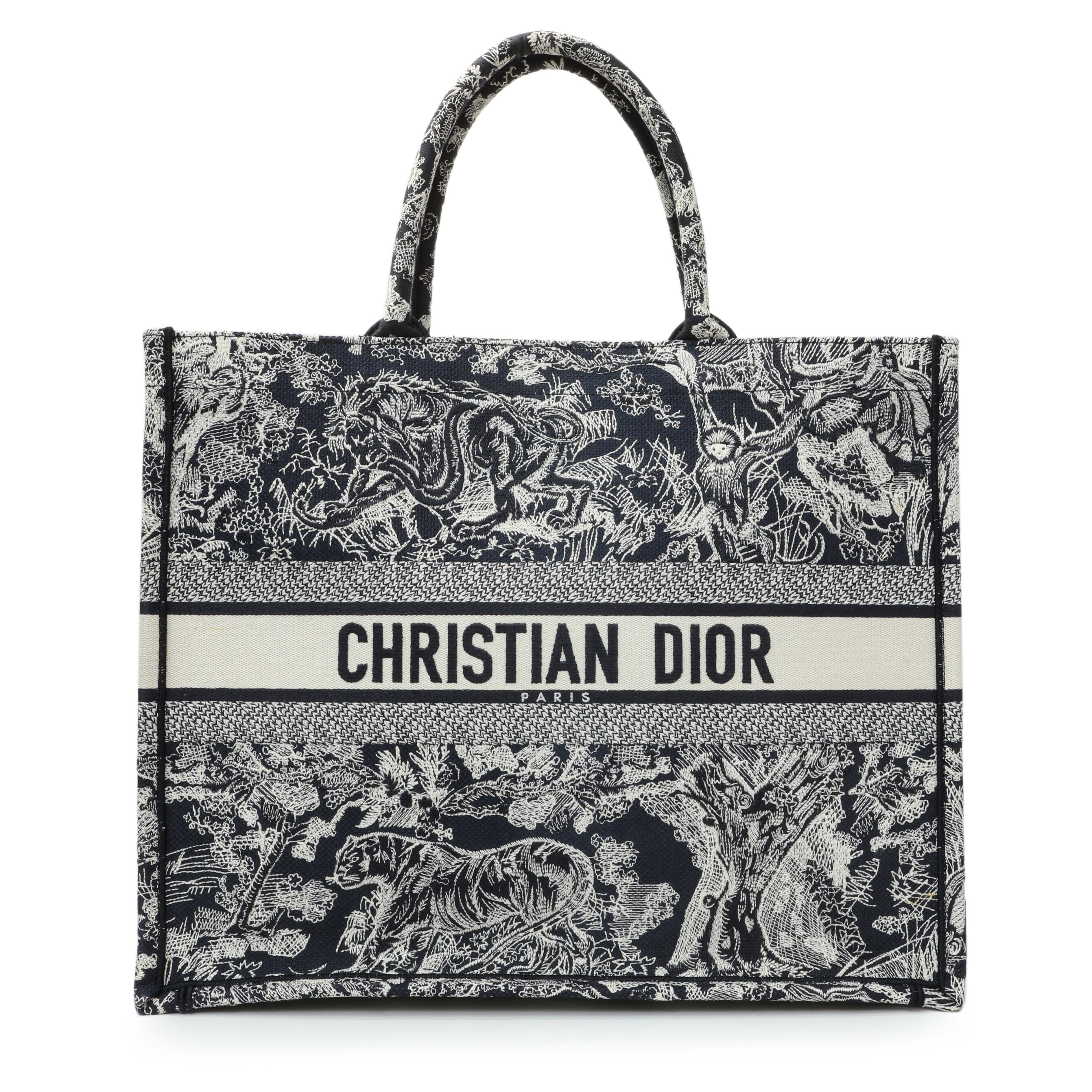 Christian Dior Canvas Embroidered Dioriviera Reverse Striped Toile De Jouy Large Book Tote