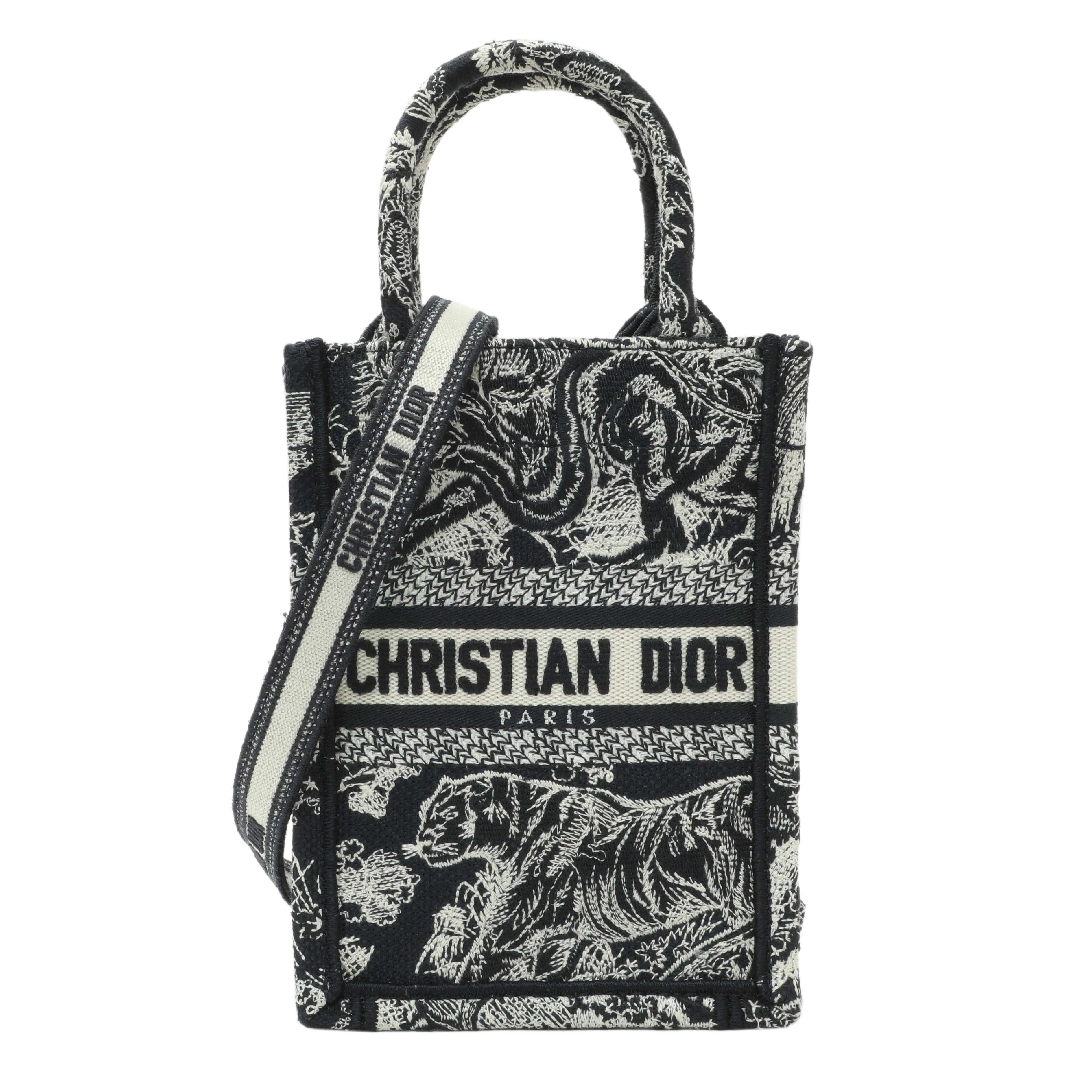 Christian Dior Canvas Toile de Jouy Reverse Embroidered Mini Book Tote Phone Bag