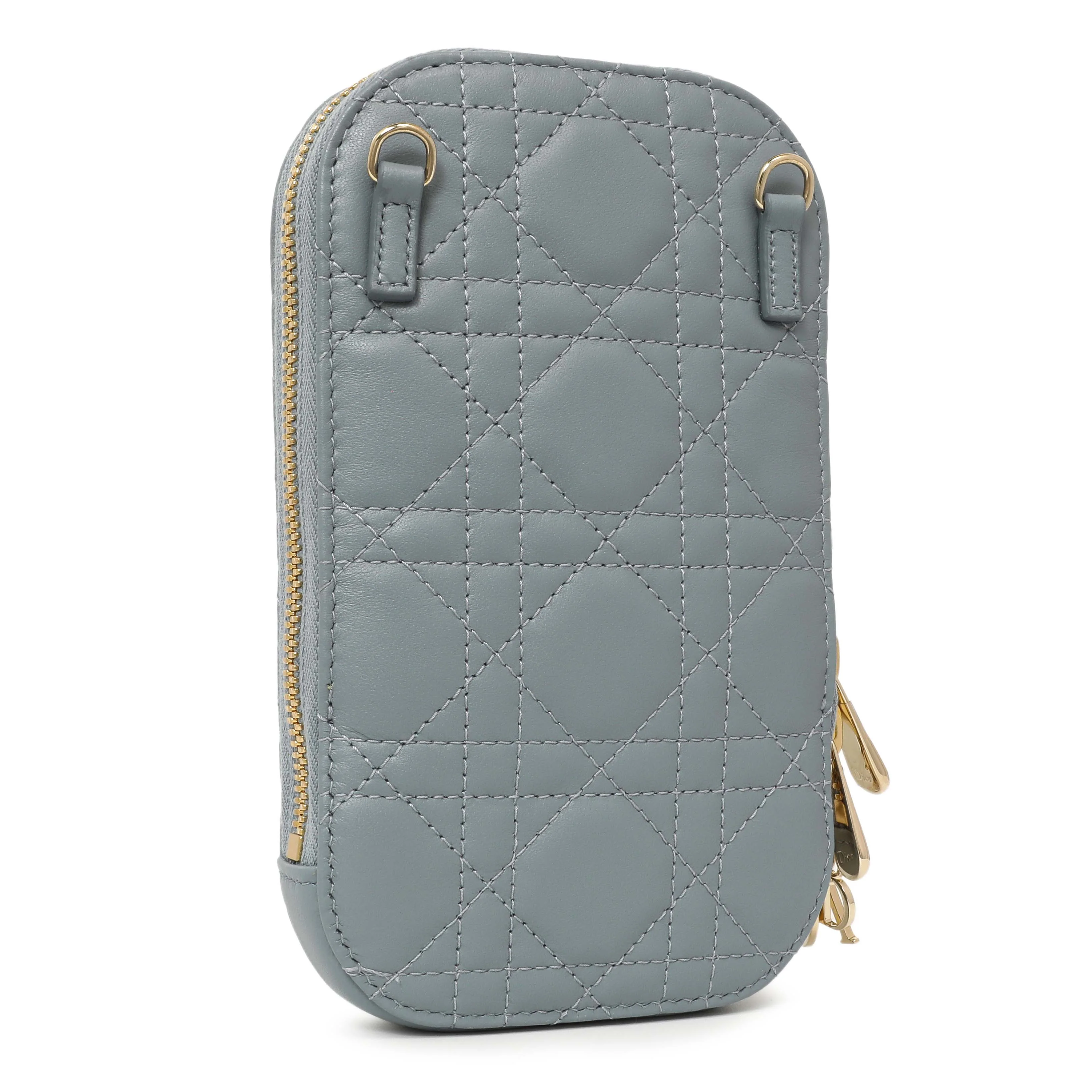 Christian Dior Cloud Blue Lambskin Cannage Lady Dior Phone Holder - Image 2