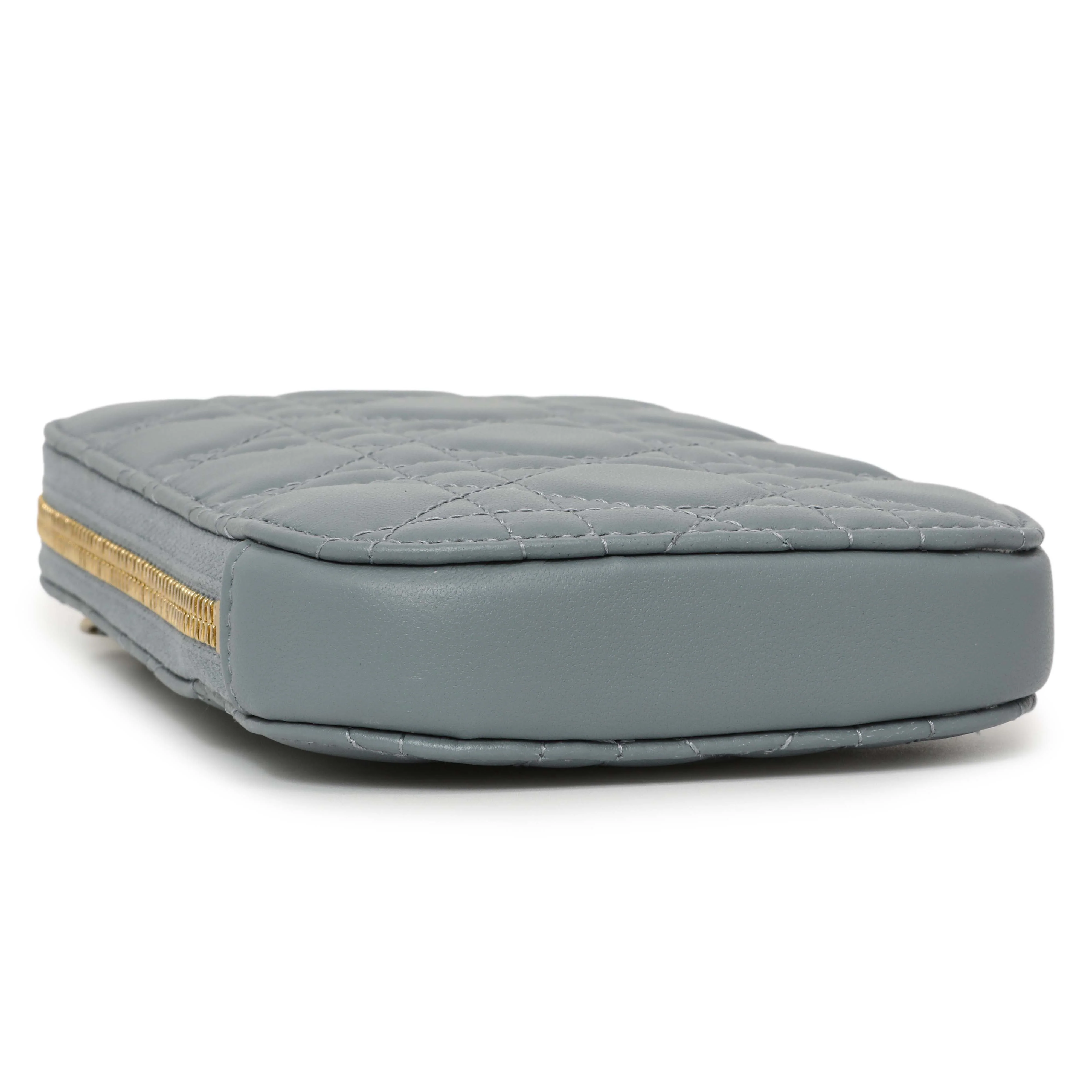 Christian Dior Cloud Blue Lambskin Cannage Lady Dior Phone Holder - Image 3