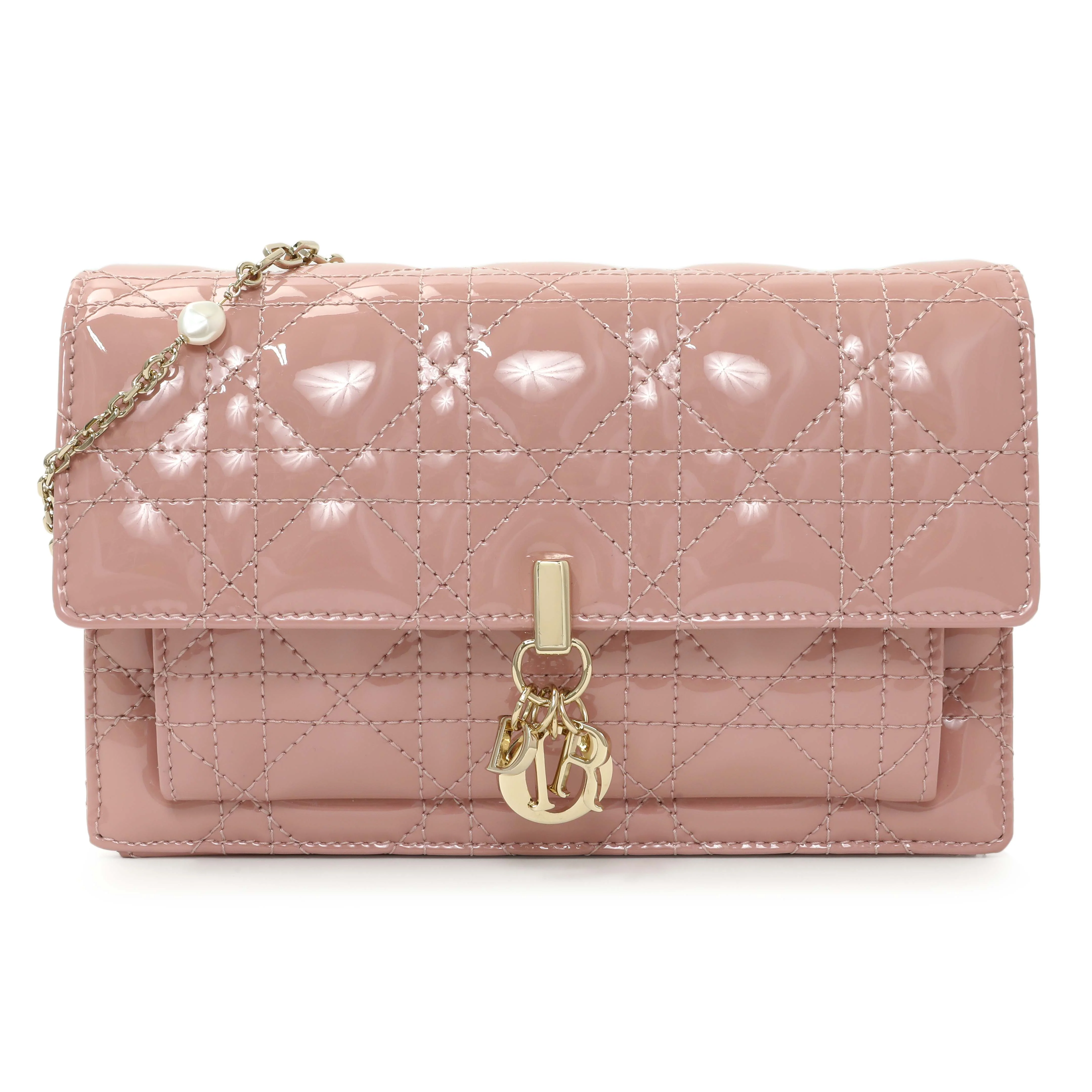 Christian Dior Dusty Pink Patent Cannage My Dior Daily Chain Pouch