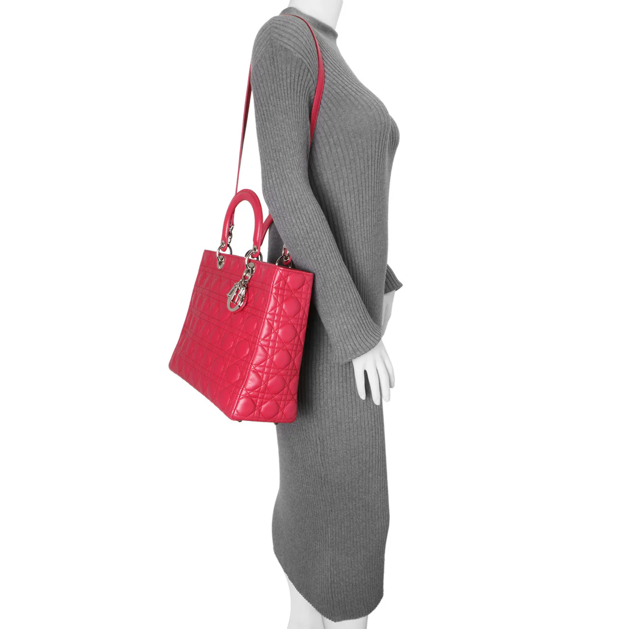 Christian Dior Fuchsia Lambskin Cannage Large Lady Dior - Image 11