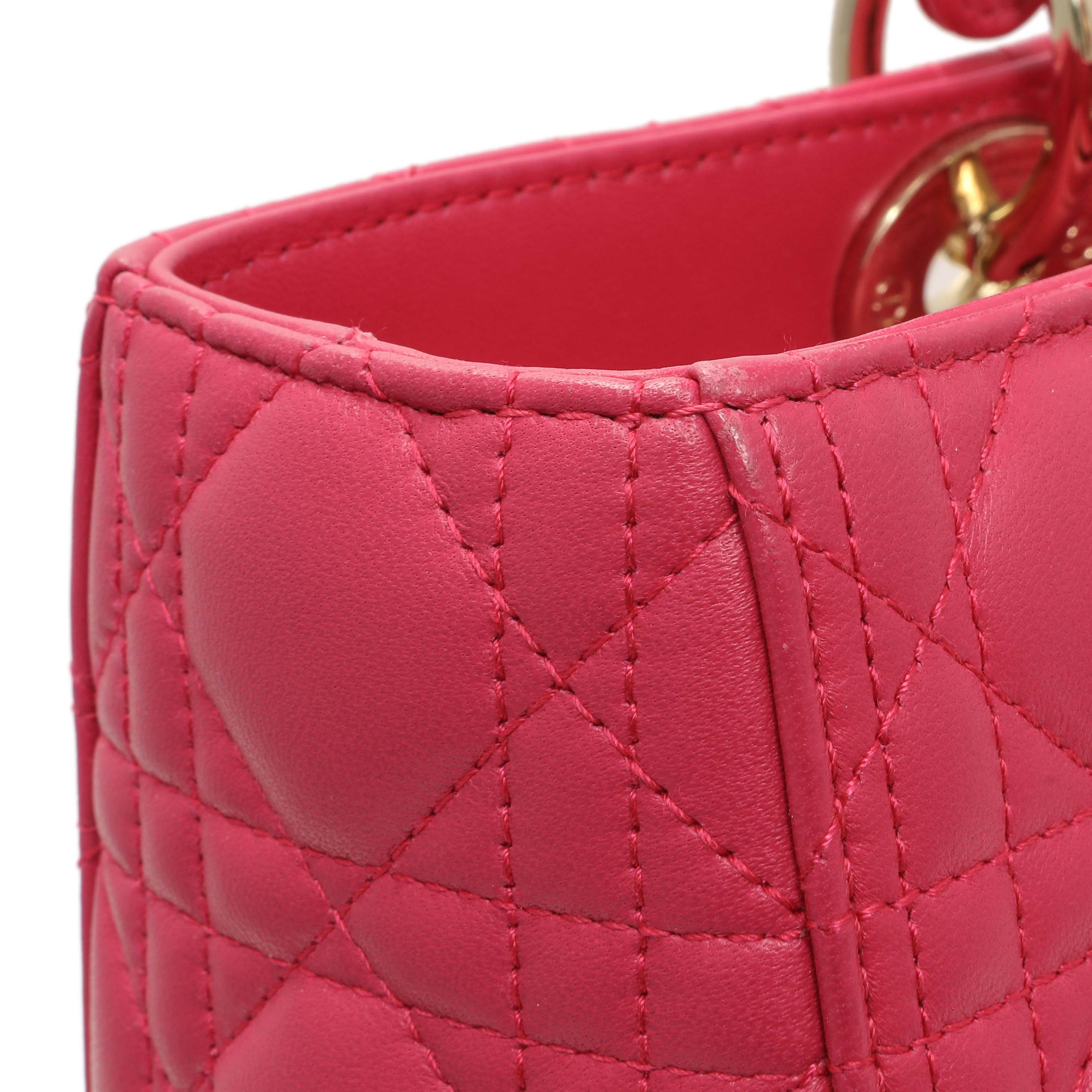 Christian Dior Fuchsia Lambskin Cannage Large Lady Dior - Image 11
