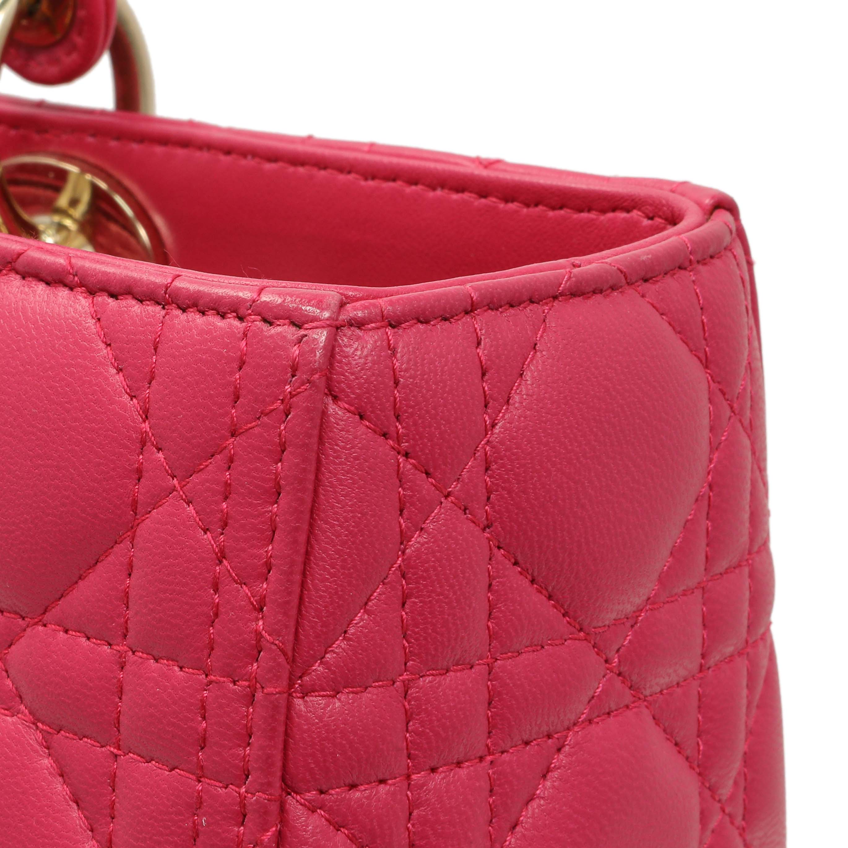 Christian Dior Fuchsia Lambskin Cannage Large Lady Dior - Image 12