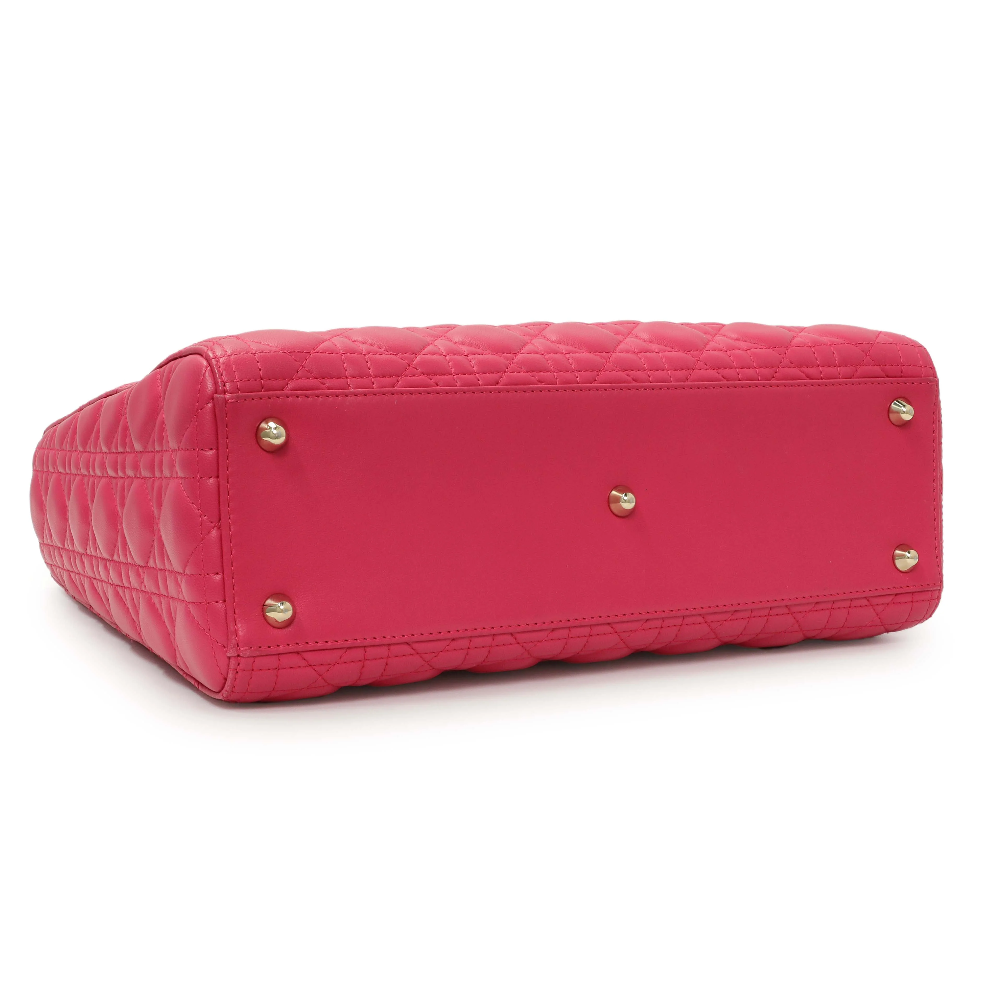 Christian Dior Fuchsia Lambskin Cannage Large Lady Dior - Image 3