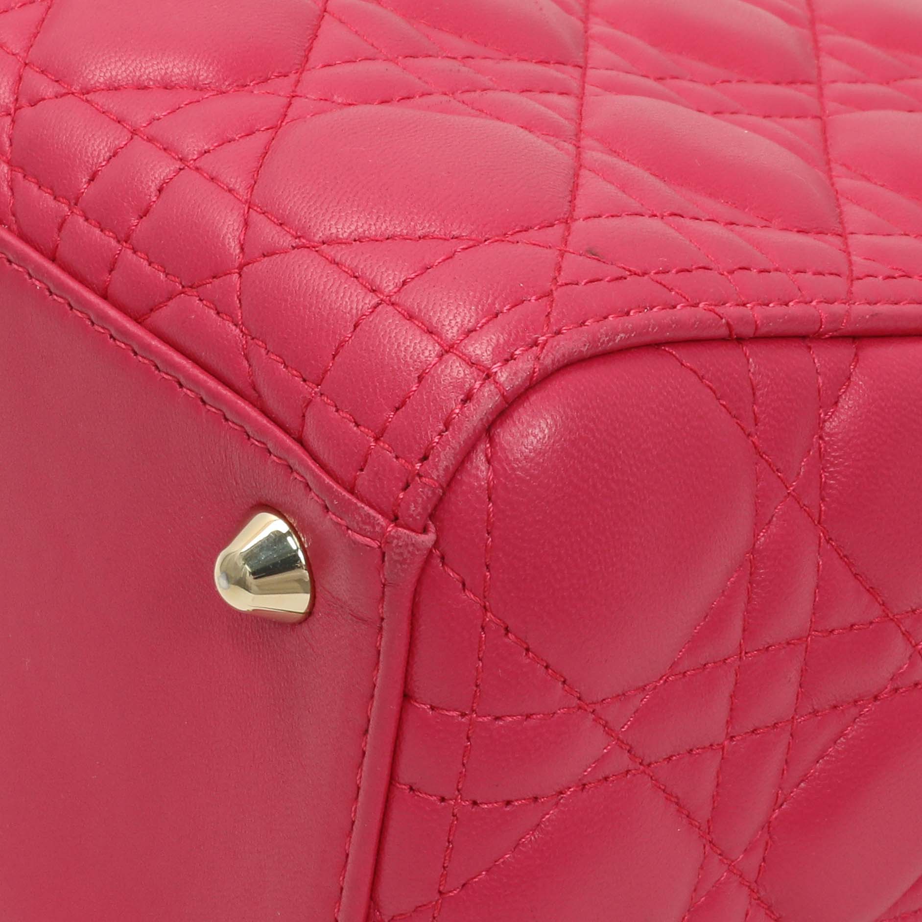 Christian Dior Fuchsia Lambskin Cannage Large Lady Dior - Image 7