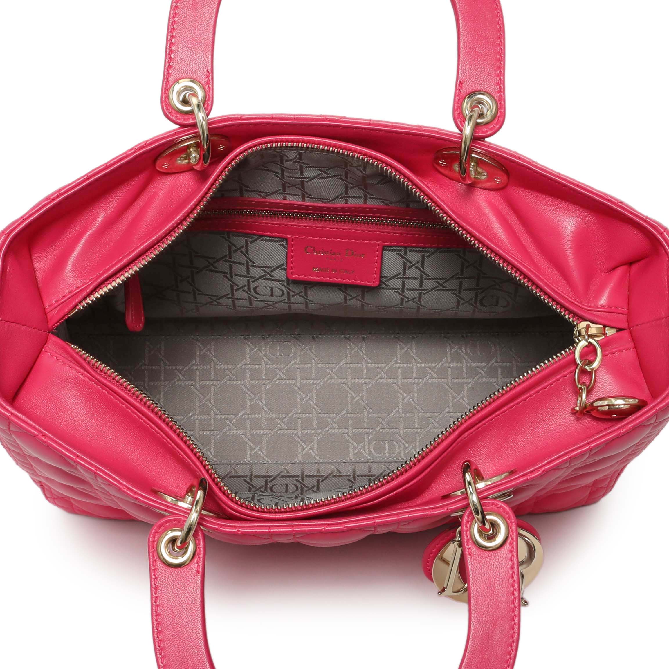 Christian Dior Fuchsia Lambskin Cannage Large Lady Dior - Image 8