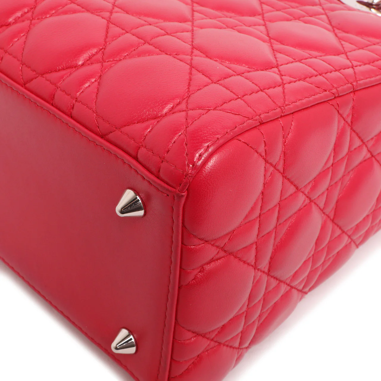 Christian Dior Fuchsia Lambskin Cannage Medium Lady Dior - Image 7