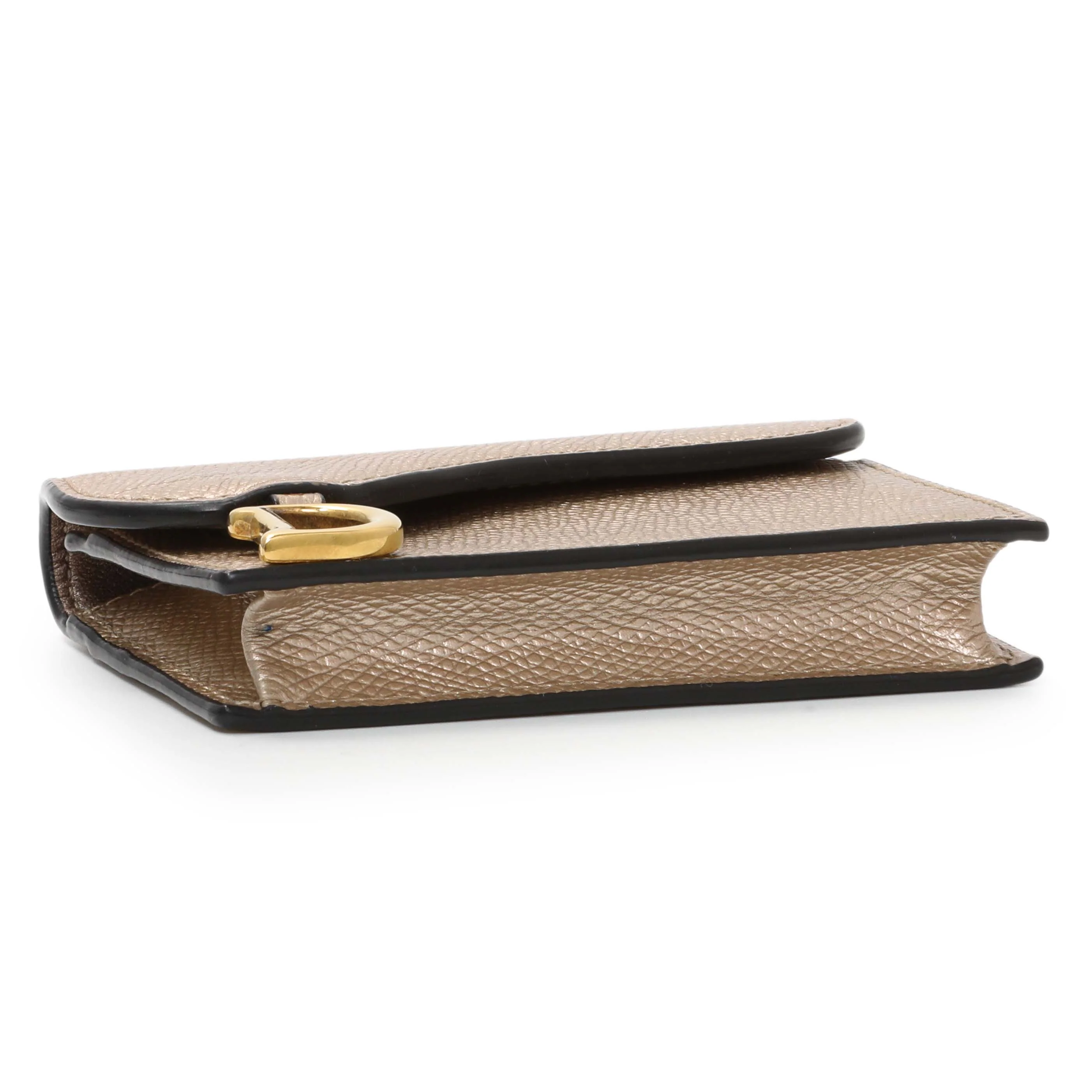 Christian Dior Gold Metallic Grained Calfskin Saddle Card Holder - Image 3