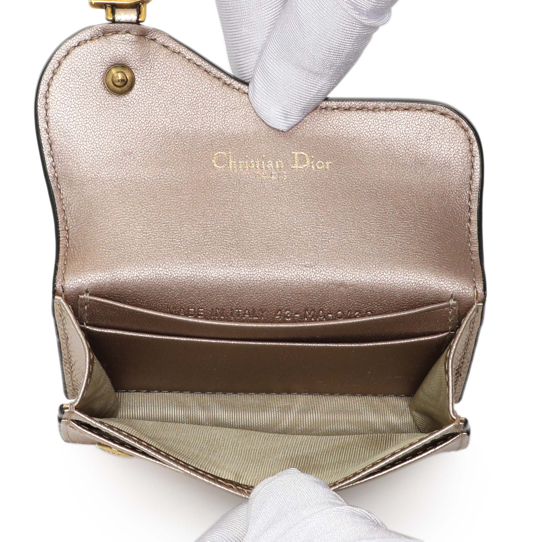 Christian Dior Gold Metallic Grained Calfskin Saddle Card Holder - Image 4