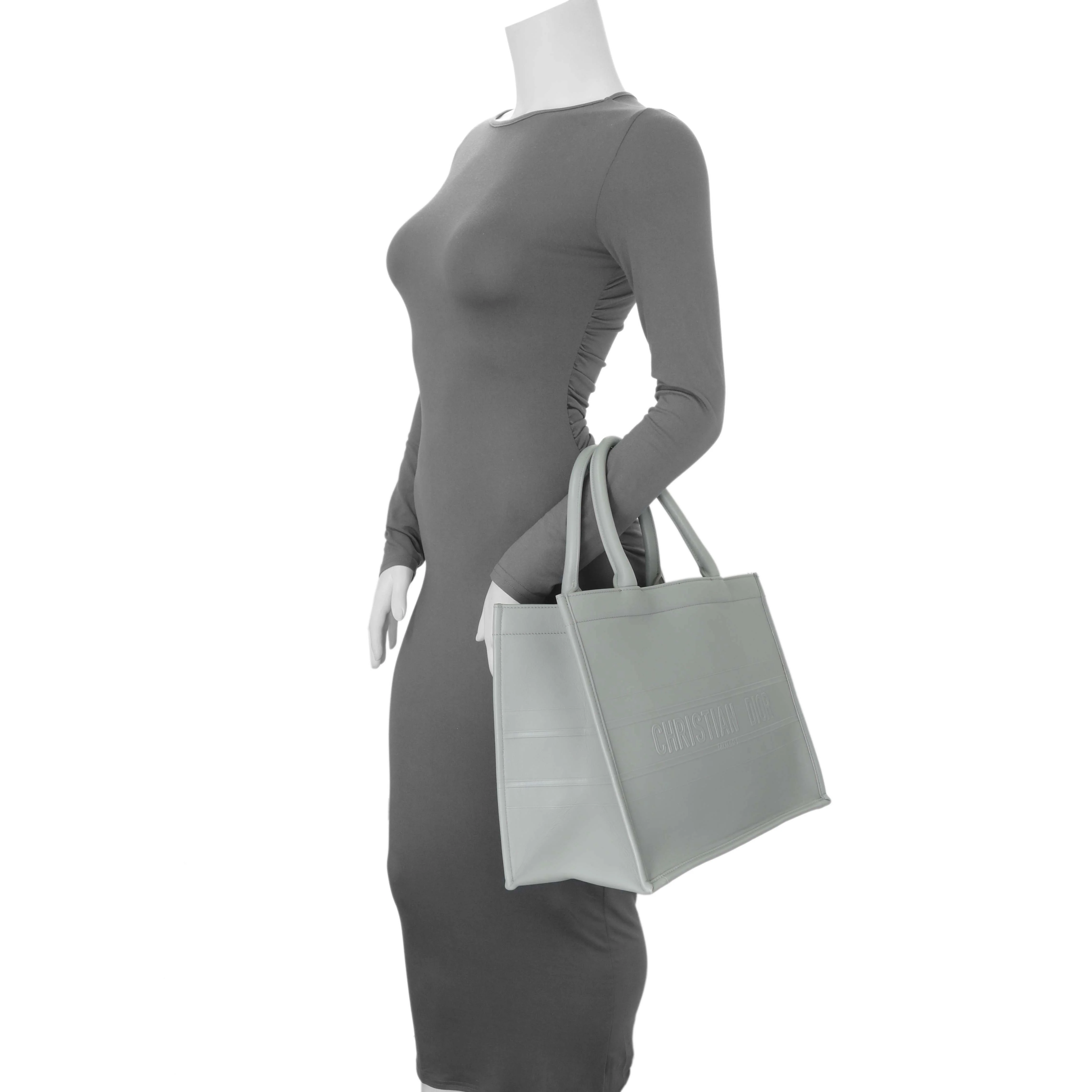 Christian Dior Grey Calfskin Embossed Medium Book Tote - Image 8