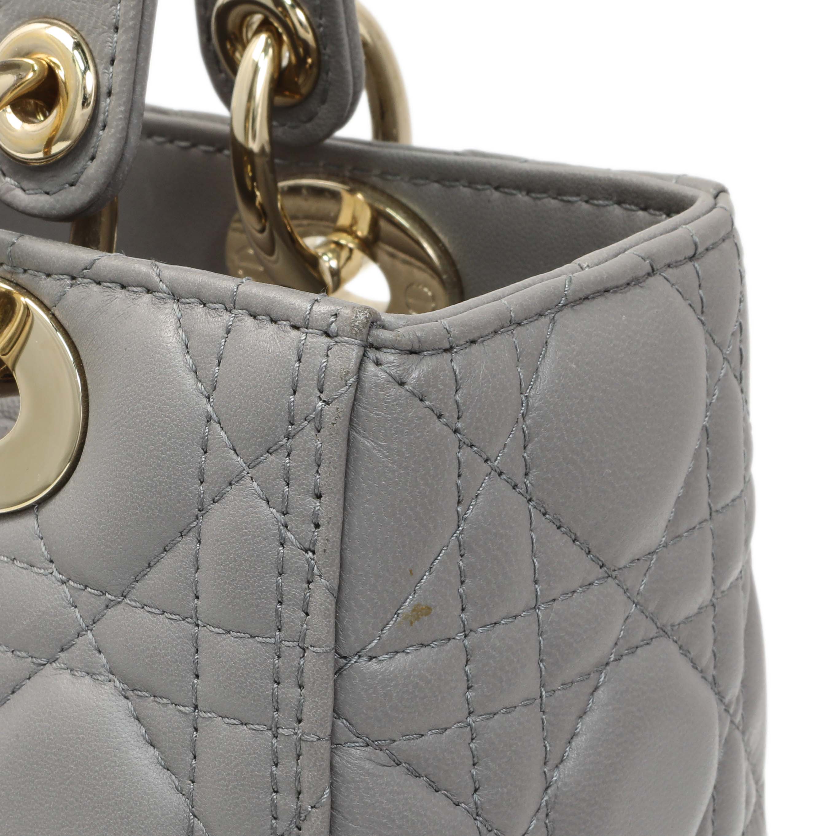 Christian Dior Grey Lambskin Cannage Medium Lady Dior - Image 11