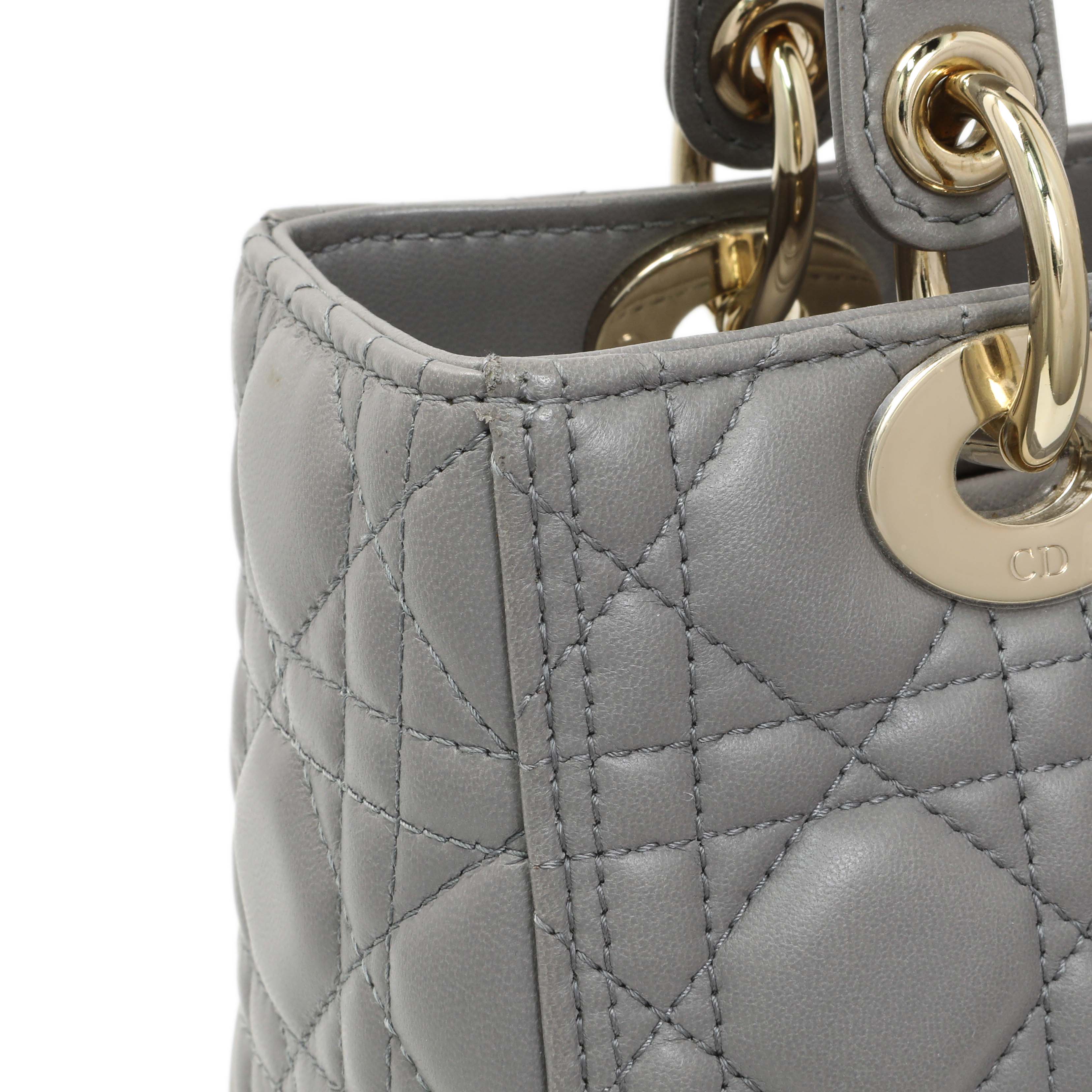 Christian Dior Grey Lambskin Cannage Medium Lady Dior - Image 12