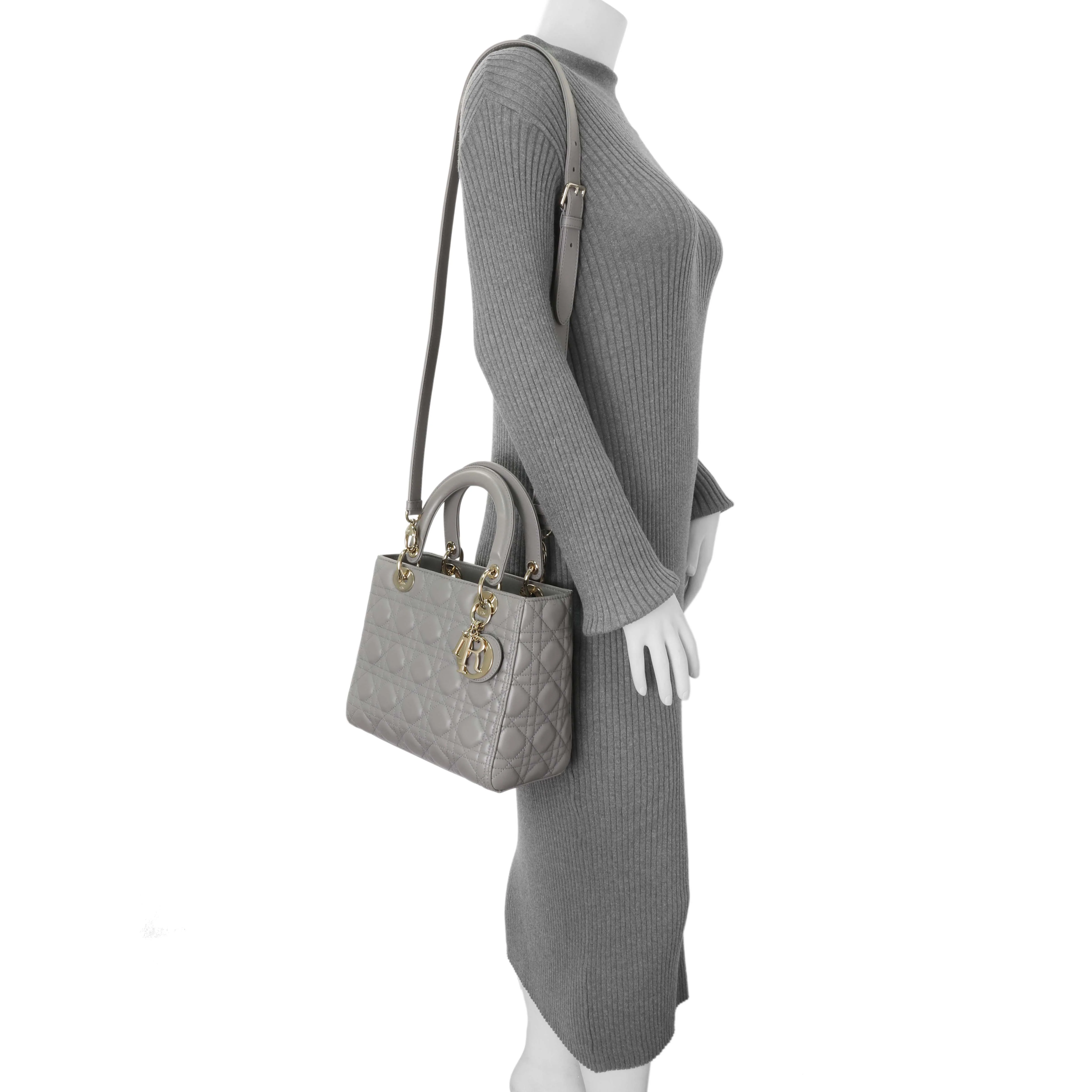 Christian Dior Grey Lambskin Cannage Medium Lady Dior - Image 14