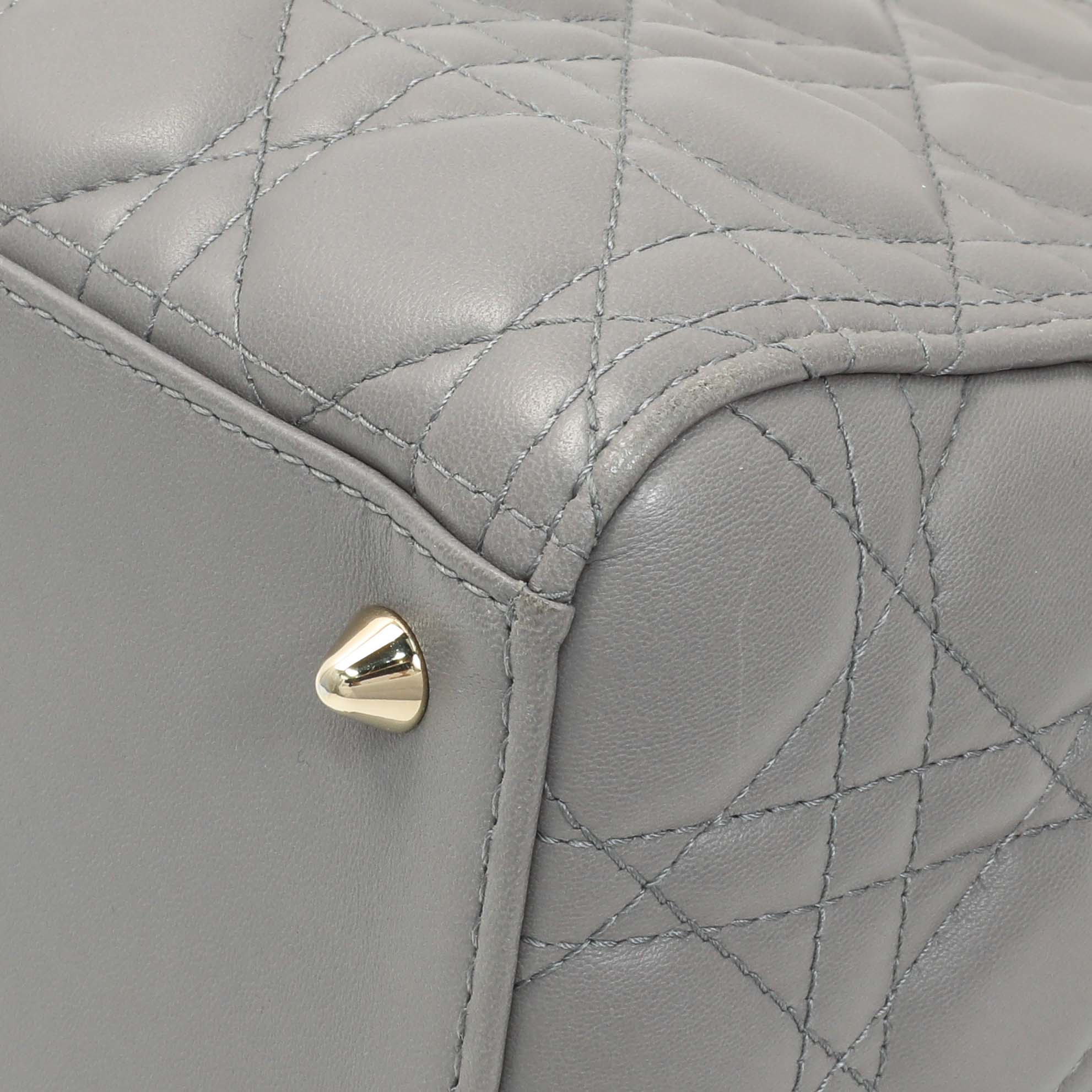 Christian Dior Grey Lambskin Cannage Medium Lady Dior - Image 5