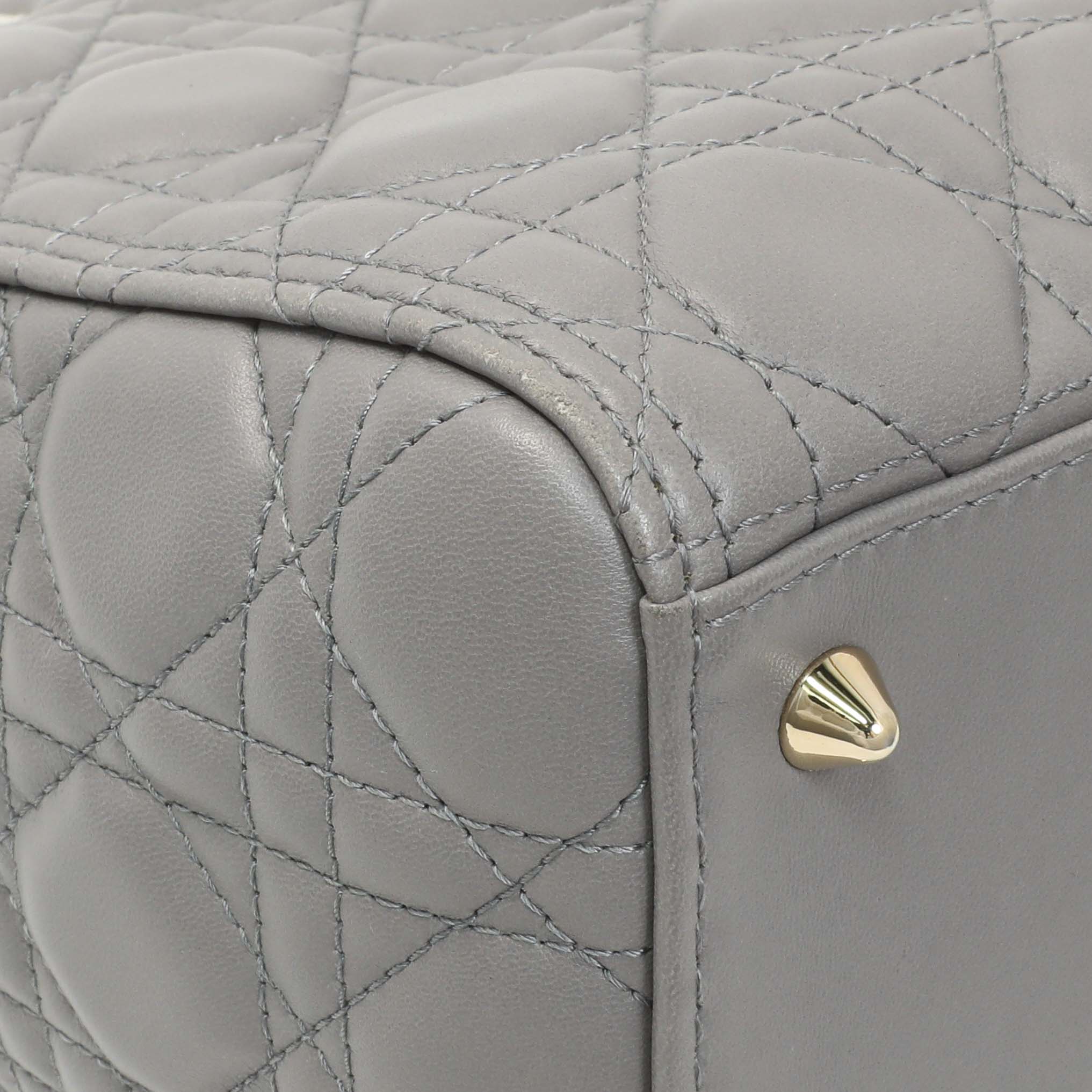 Christian Dior Grey Lambskin Cannage Medium Lady Dior - Image 6