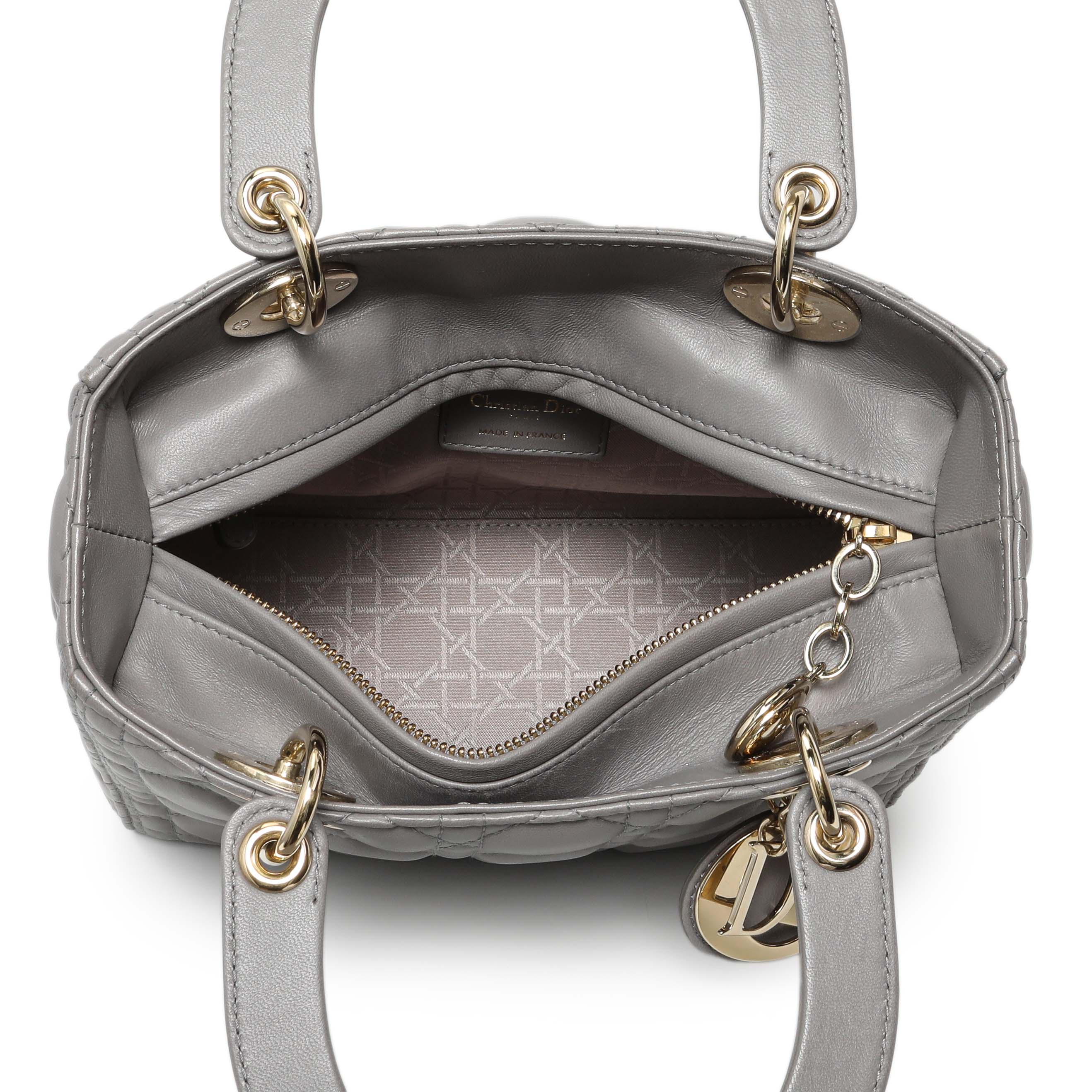 Christian Dior Grey Lambskin Cannage Medium Lady Dior - Image 8