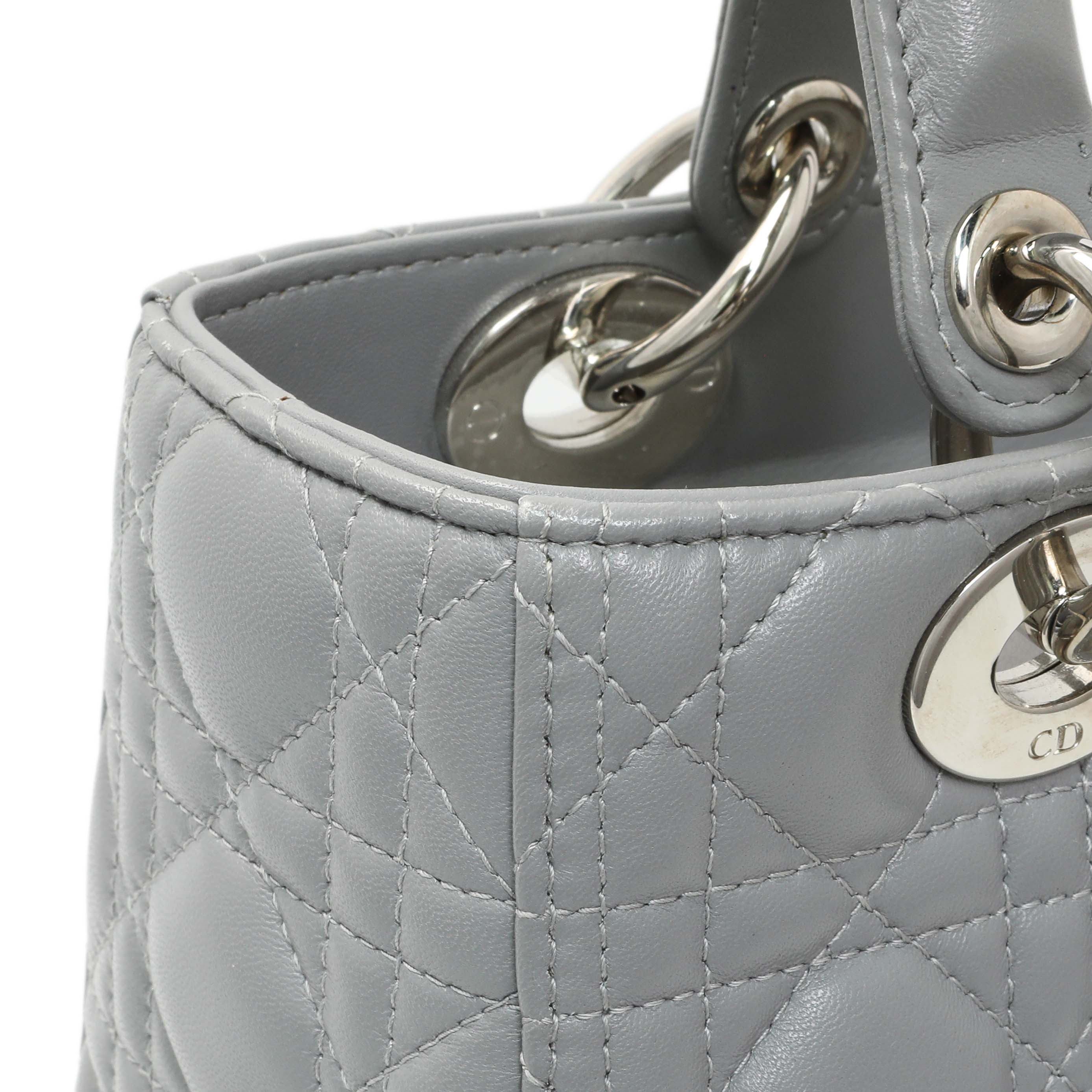 Christian Dior Grey Lambskin Cannage Medium Lady Dior - Image 10