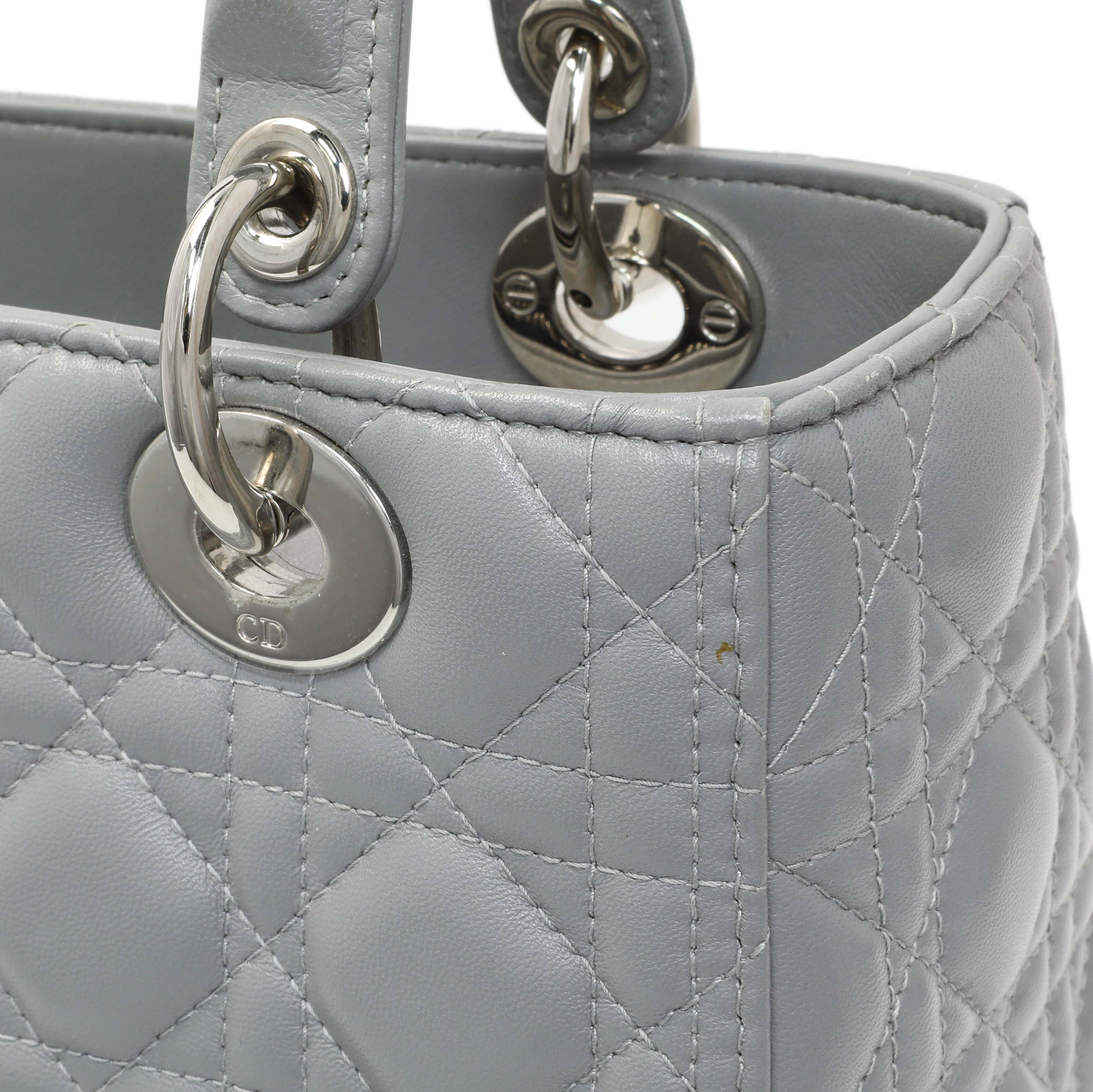 Christian Dior Grey Lambskin Cannage Medium Lady Dior - Image 11