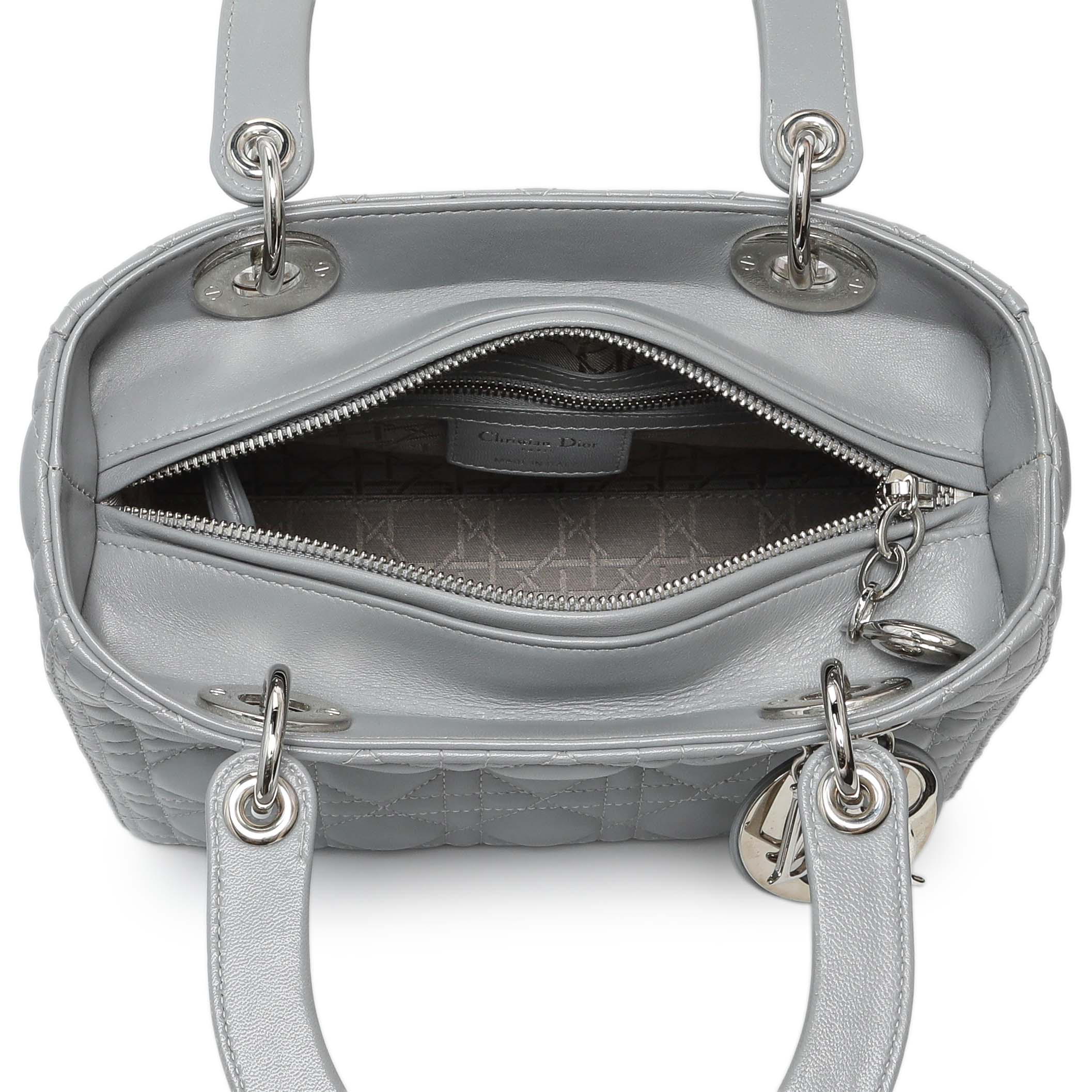 Christian Dior Grey Lambskin Cannage Medium Lady Dior - Image 12
