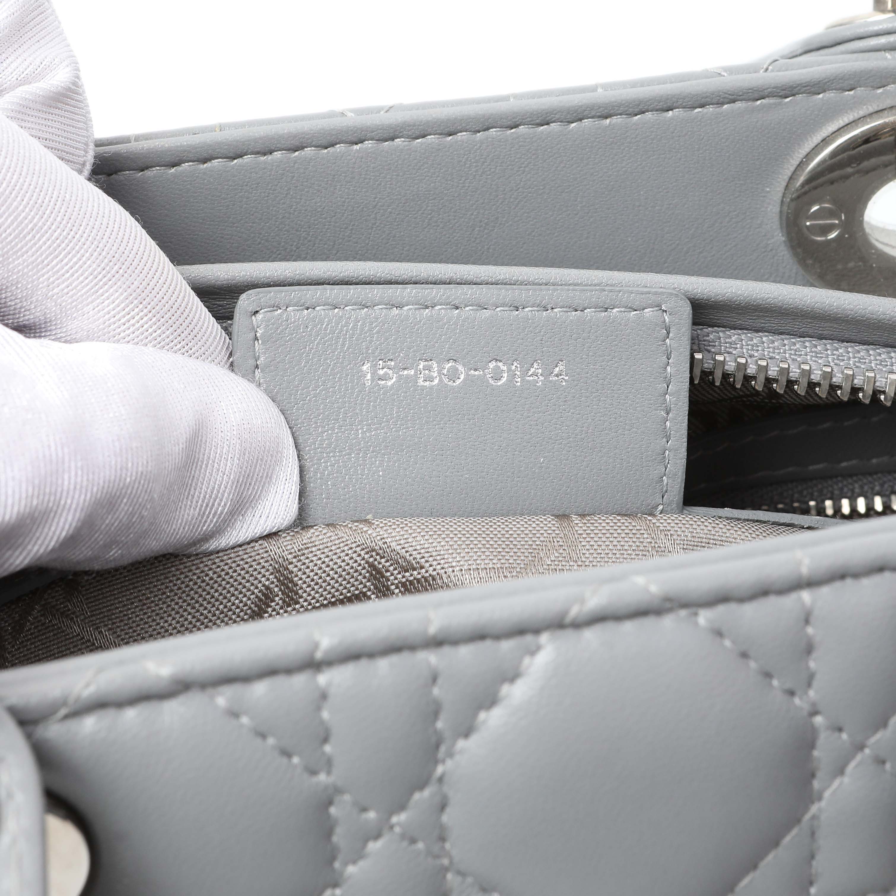 Christian Dior Grey Lambskin Cannage Medium Lady Dior - Image 14