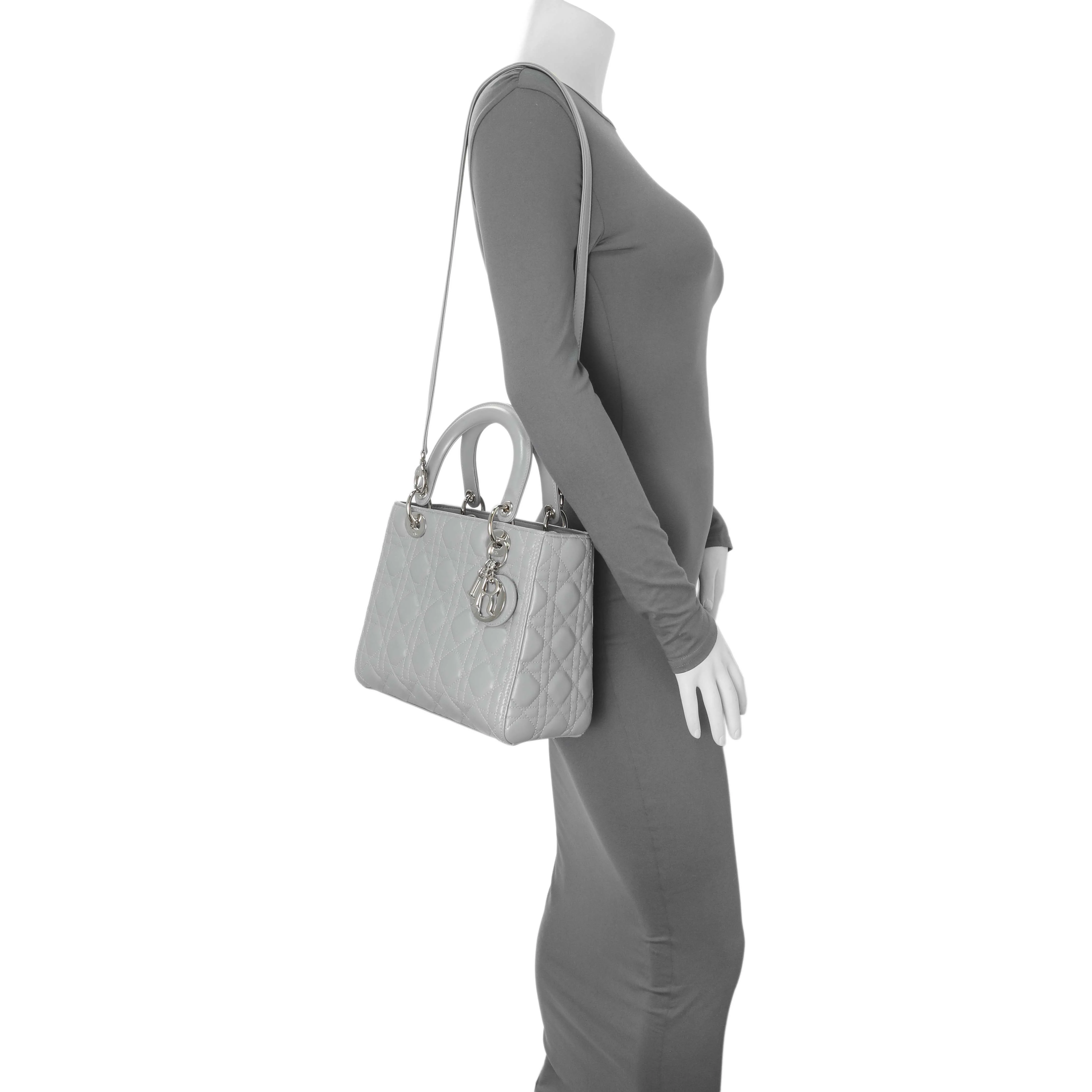 Christian Dior Grey Lambskin Cannage Medium Lady Dior - Image 15
