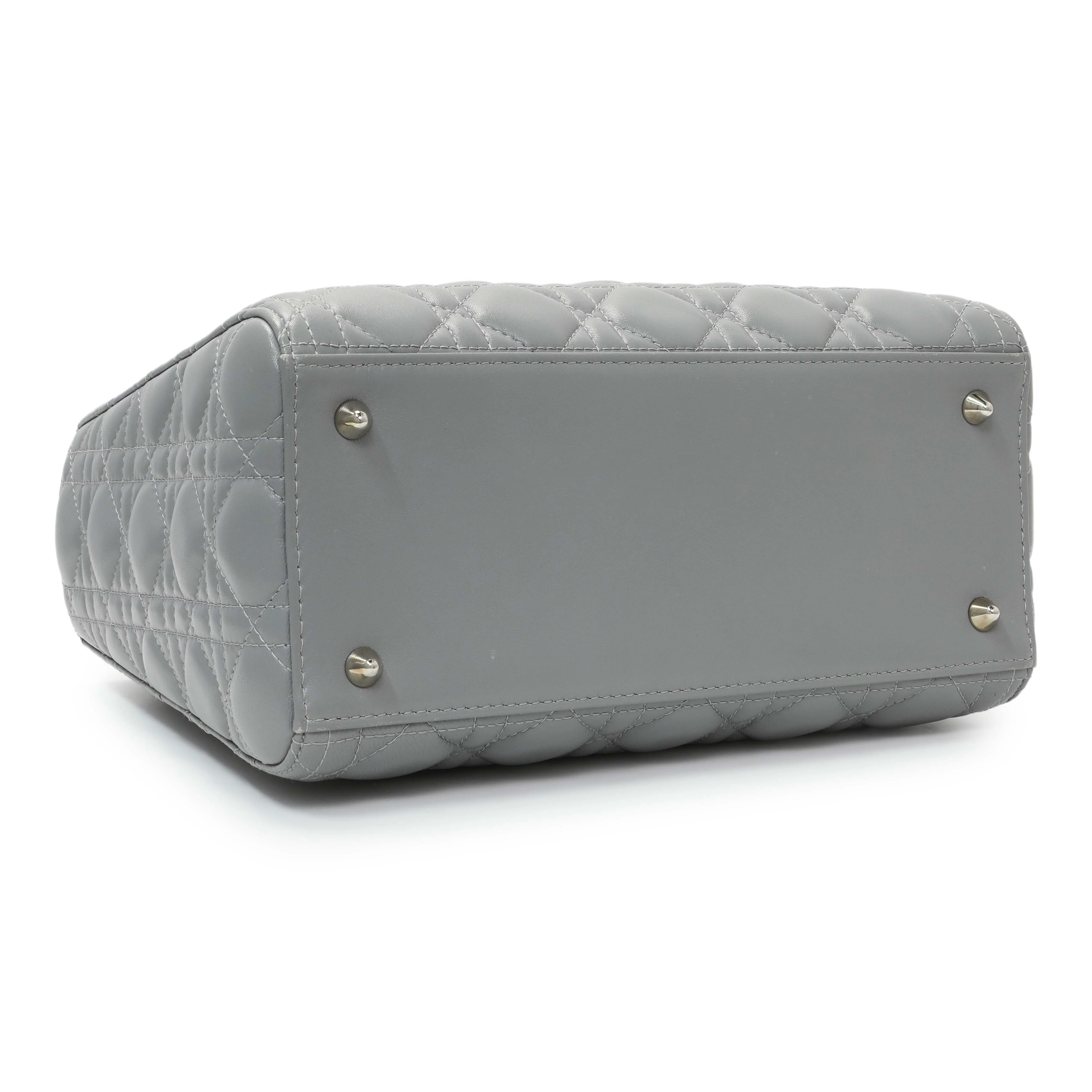 Christian Dior Grey Lambskin Cannage Medium Lady Dior - Image 3