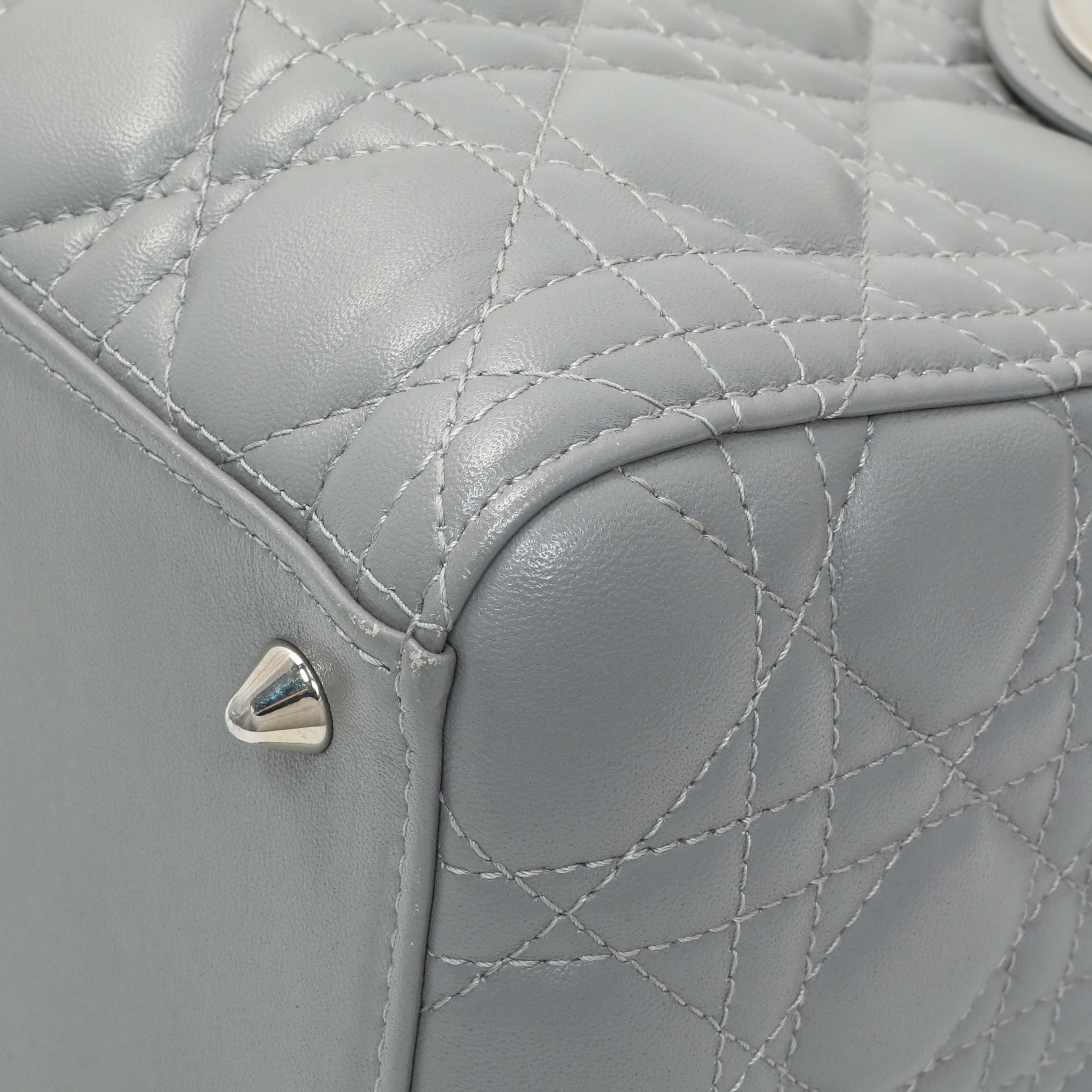 Christian Dior Grey Lambskin Cannage Medium Lady Dior - Image 5
