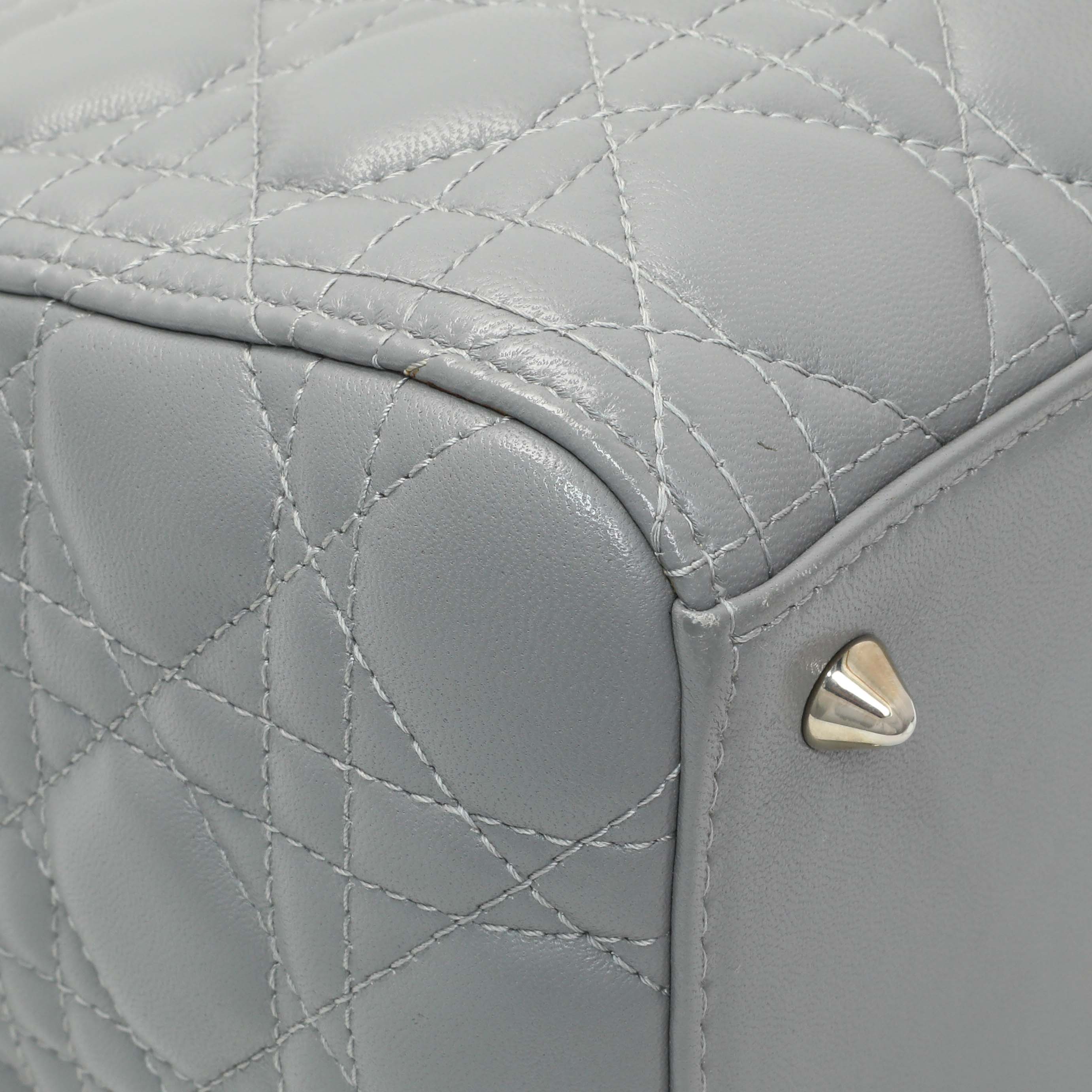 Christian Dior Grey Lambskin Cannage Medium Lady Dior - Image 6