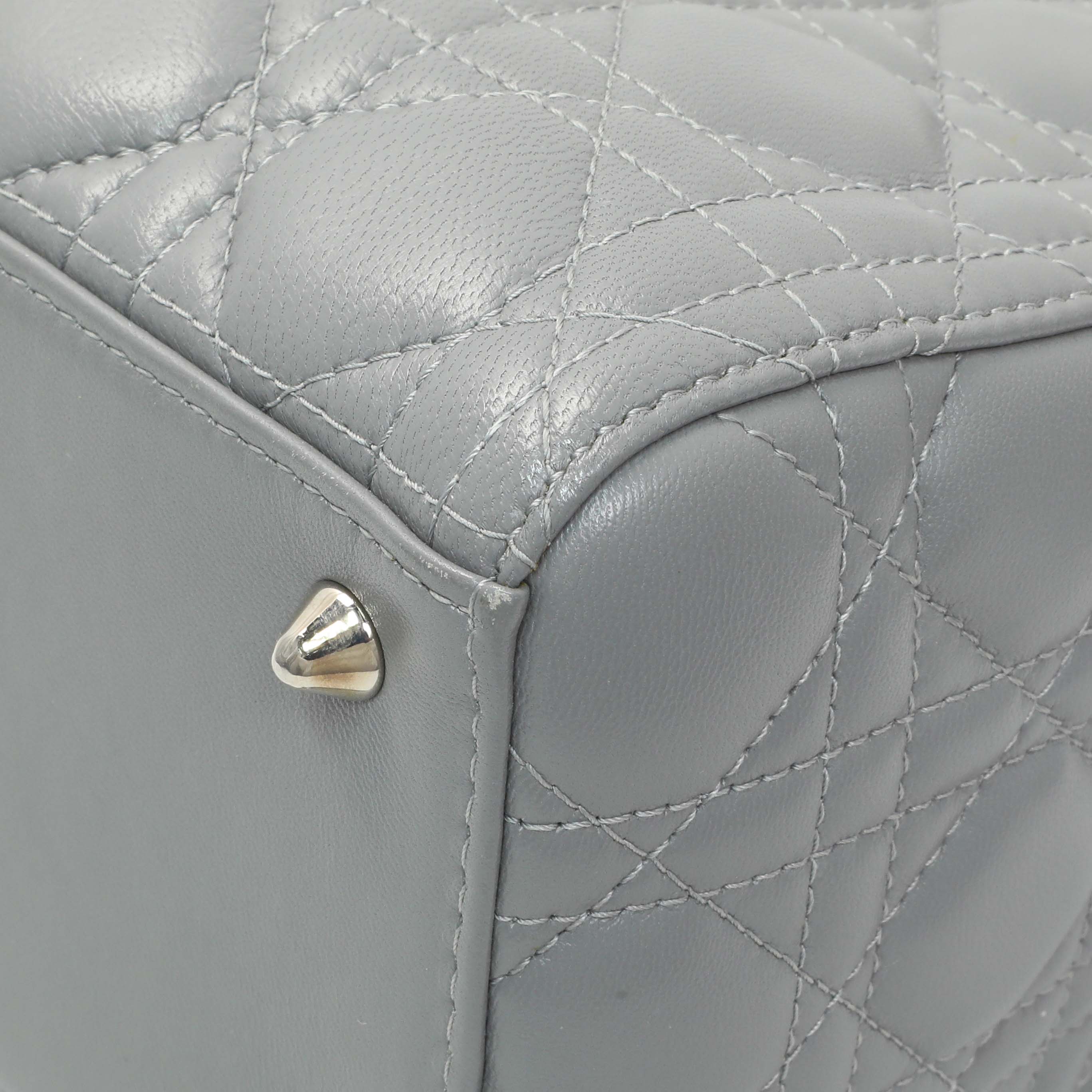 Christian Dior Grey Lambskin Cannage Medium Lady Dior - Image 7
