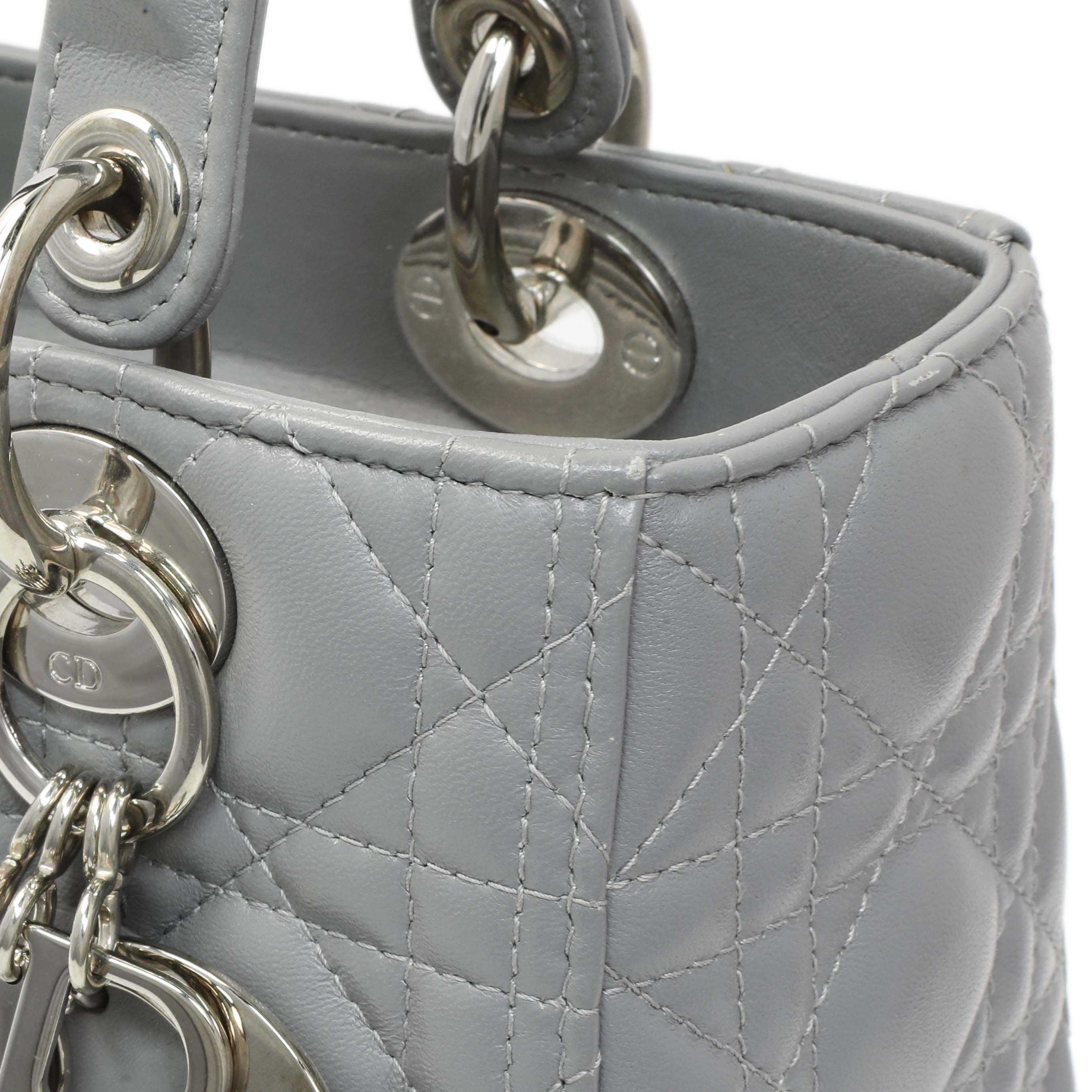 Christian Dior Grey Lambskin Cannage Medium Lady Dior - Image 9