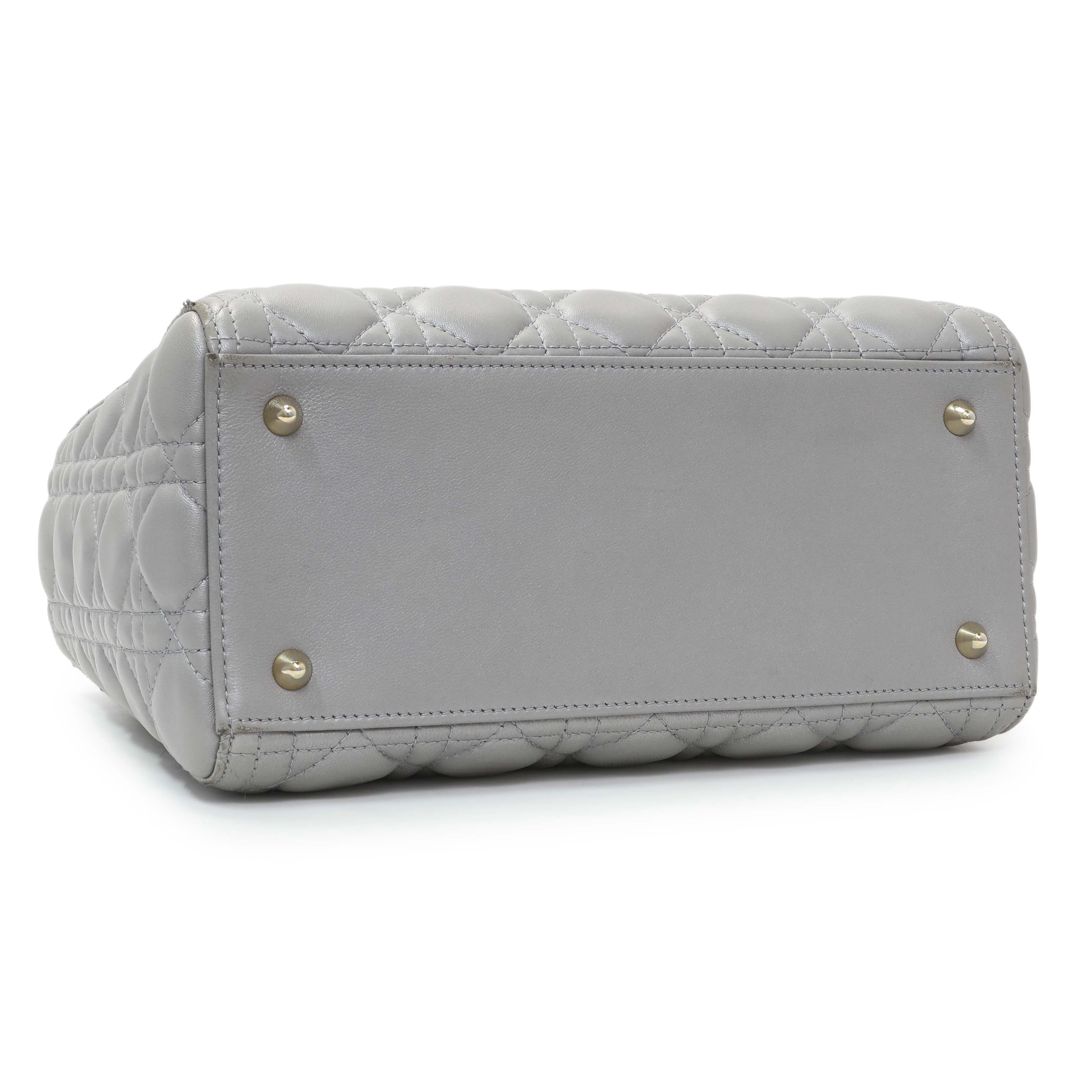 Christian Dior Grey Lambskin Cannage Medium Lady Dior - Image 3