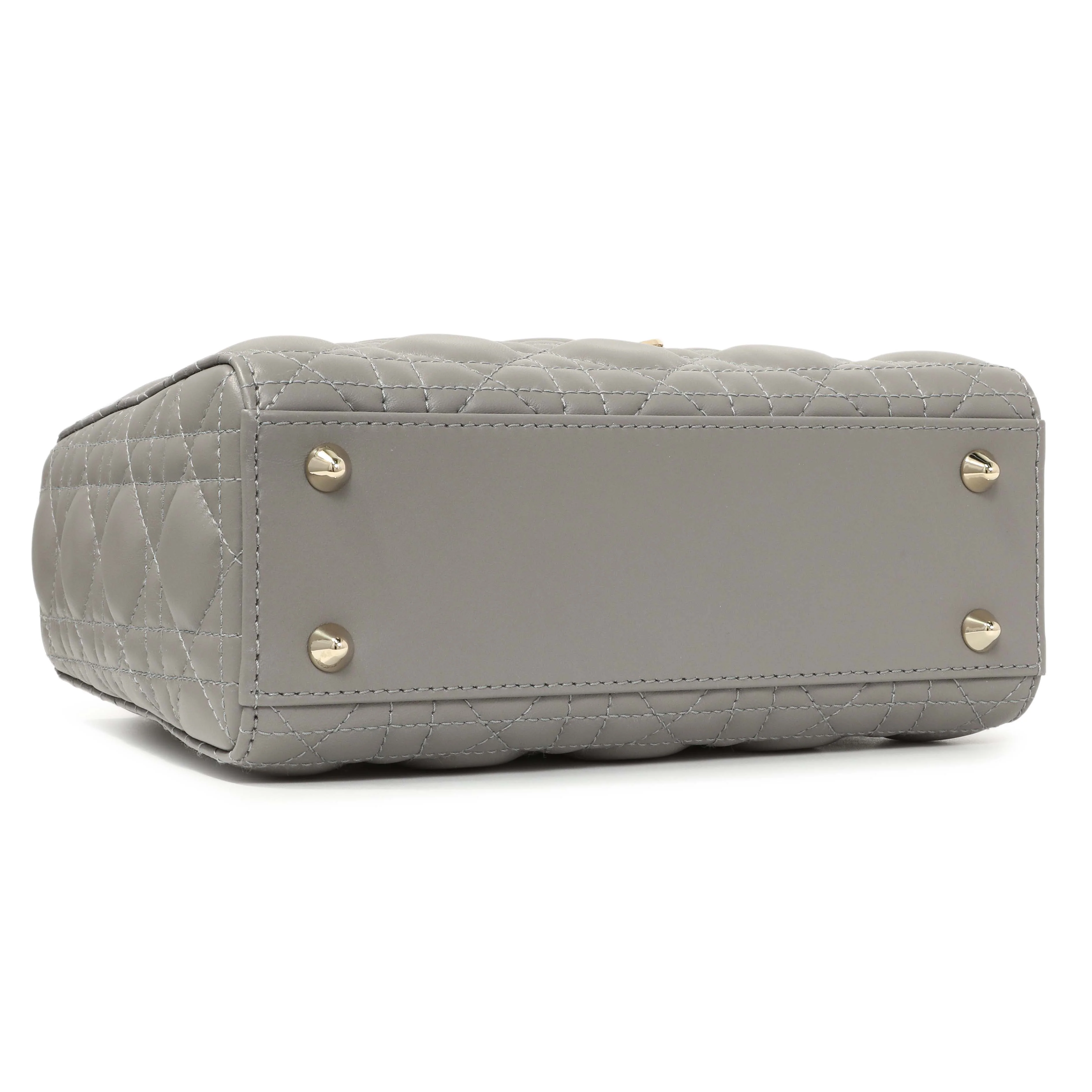 Christian Dior Grey Lambskin Cannage Small My ABCDior Lady Dior - Image 3