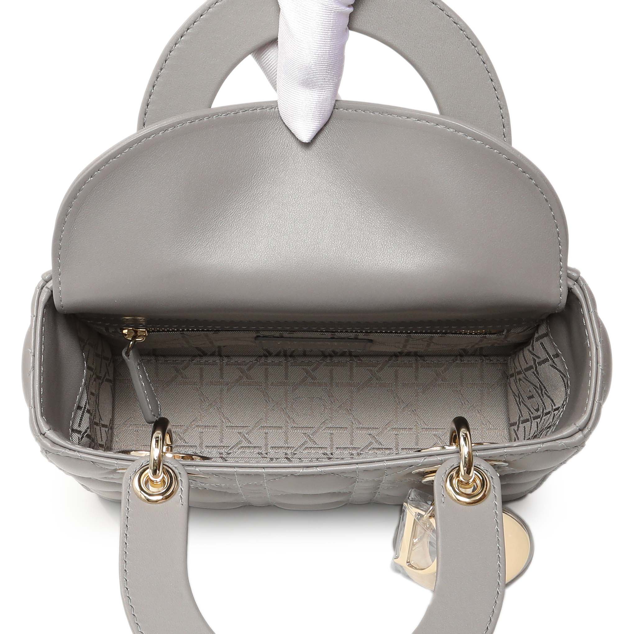 Christian Dior Grey Lambskin Cannage Small My ABCDior Lady Dior - Image 4
