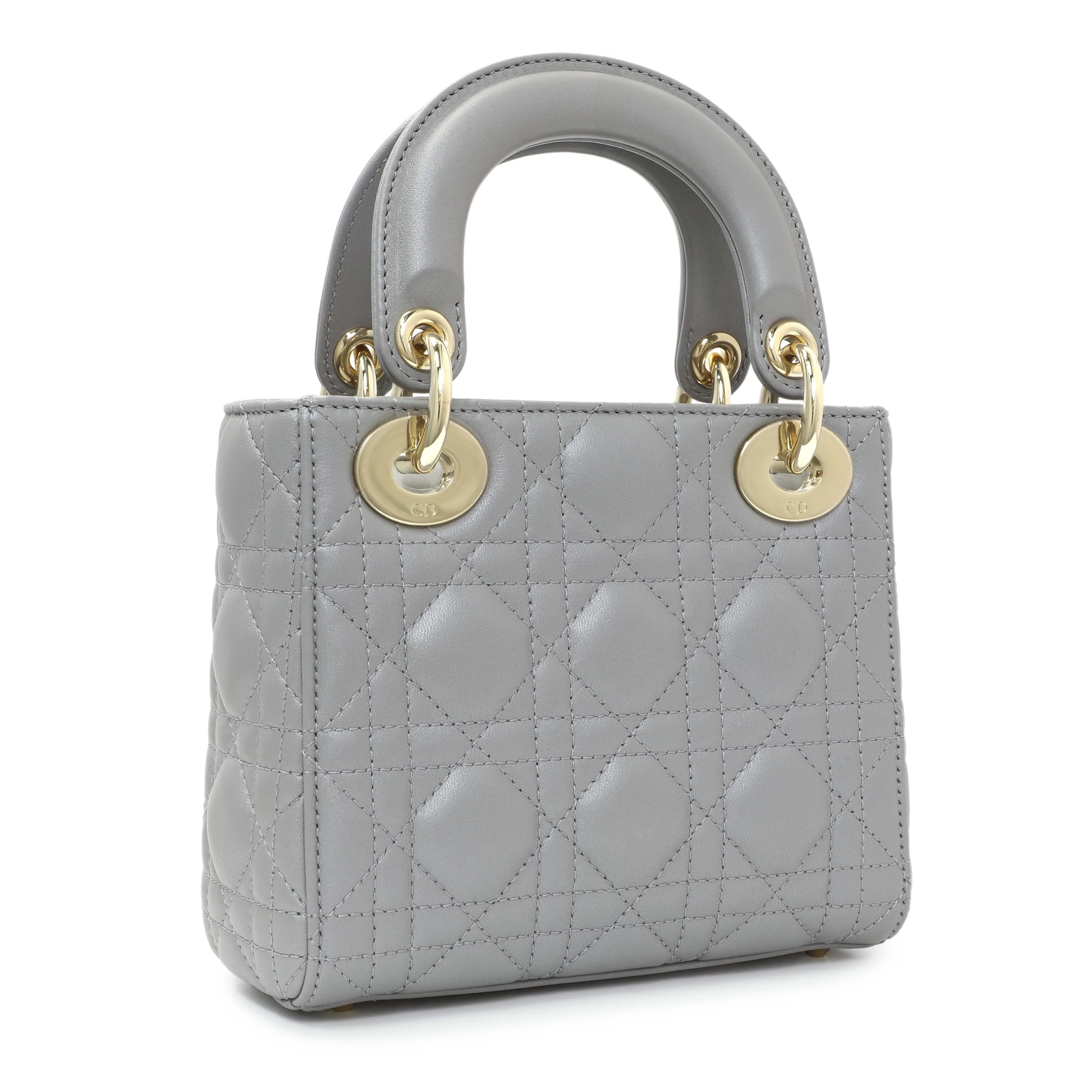 Christian Dior Grey Metallic Lambskin Cannage Mini Lady Dior - Image 2