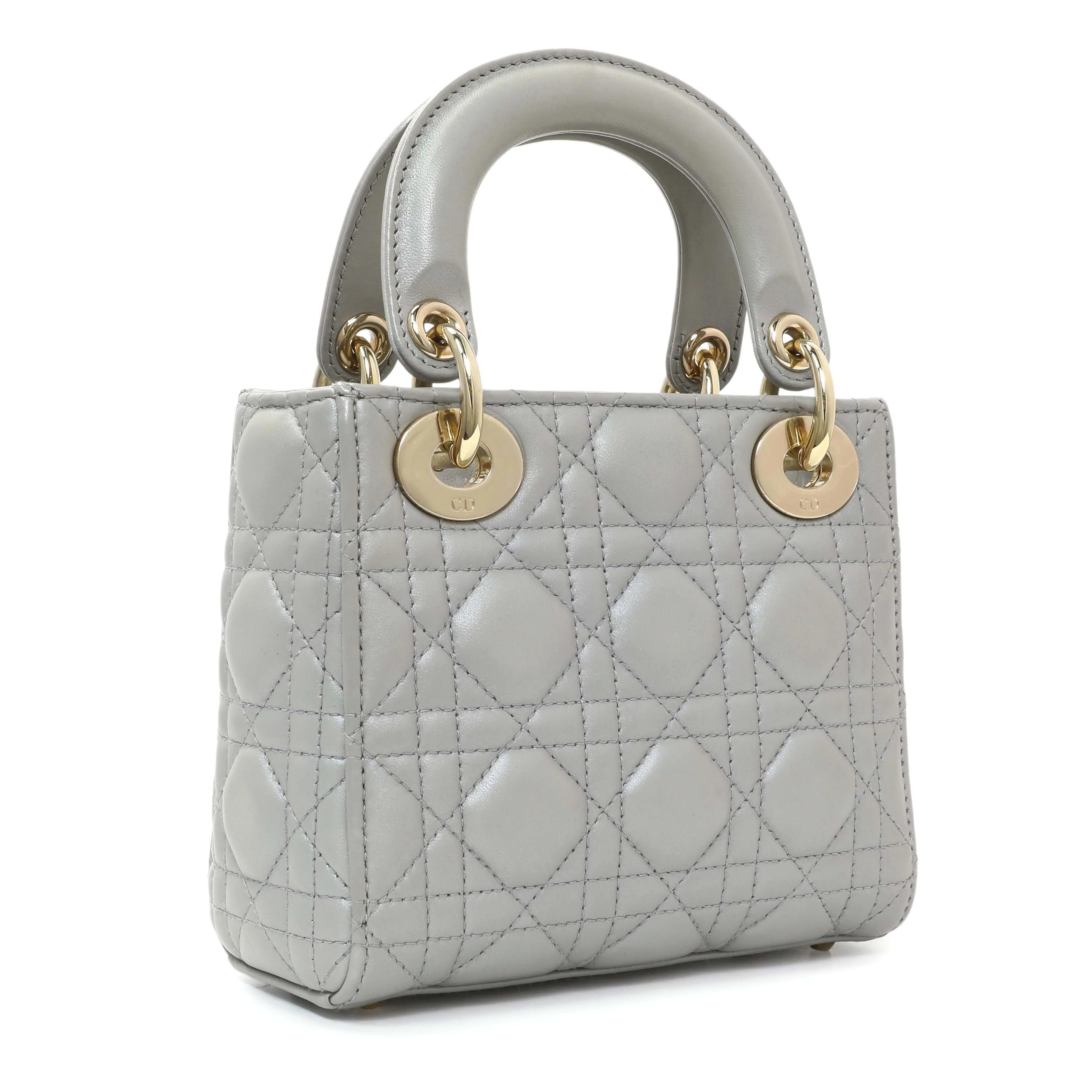 Christian Dior Grey Metallic Lambskin Cannage Mini Lady Dior - Image 2