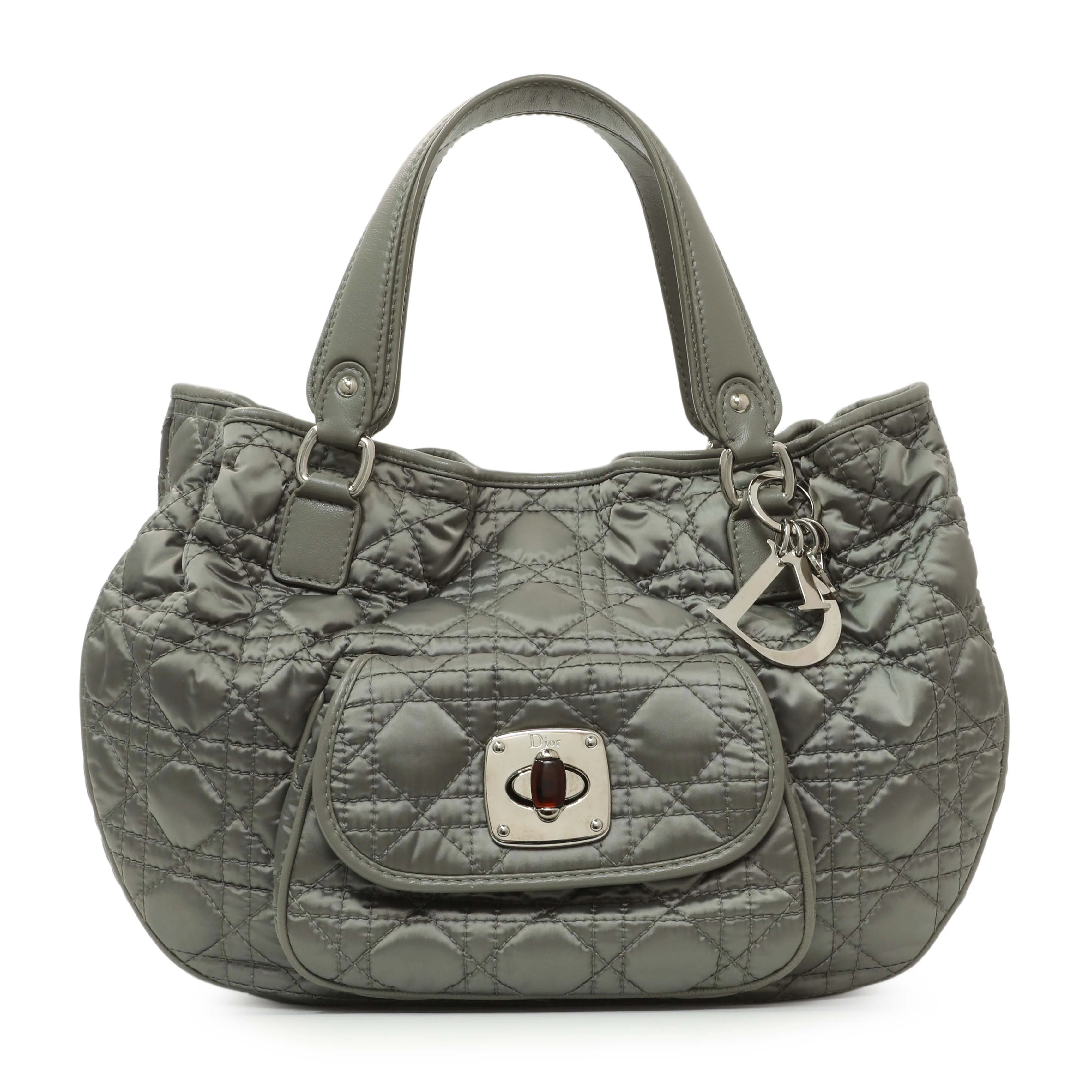 Christian Dior Grey Nylon Cannage Charming Lock Tote