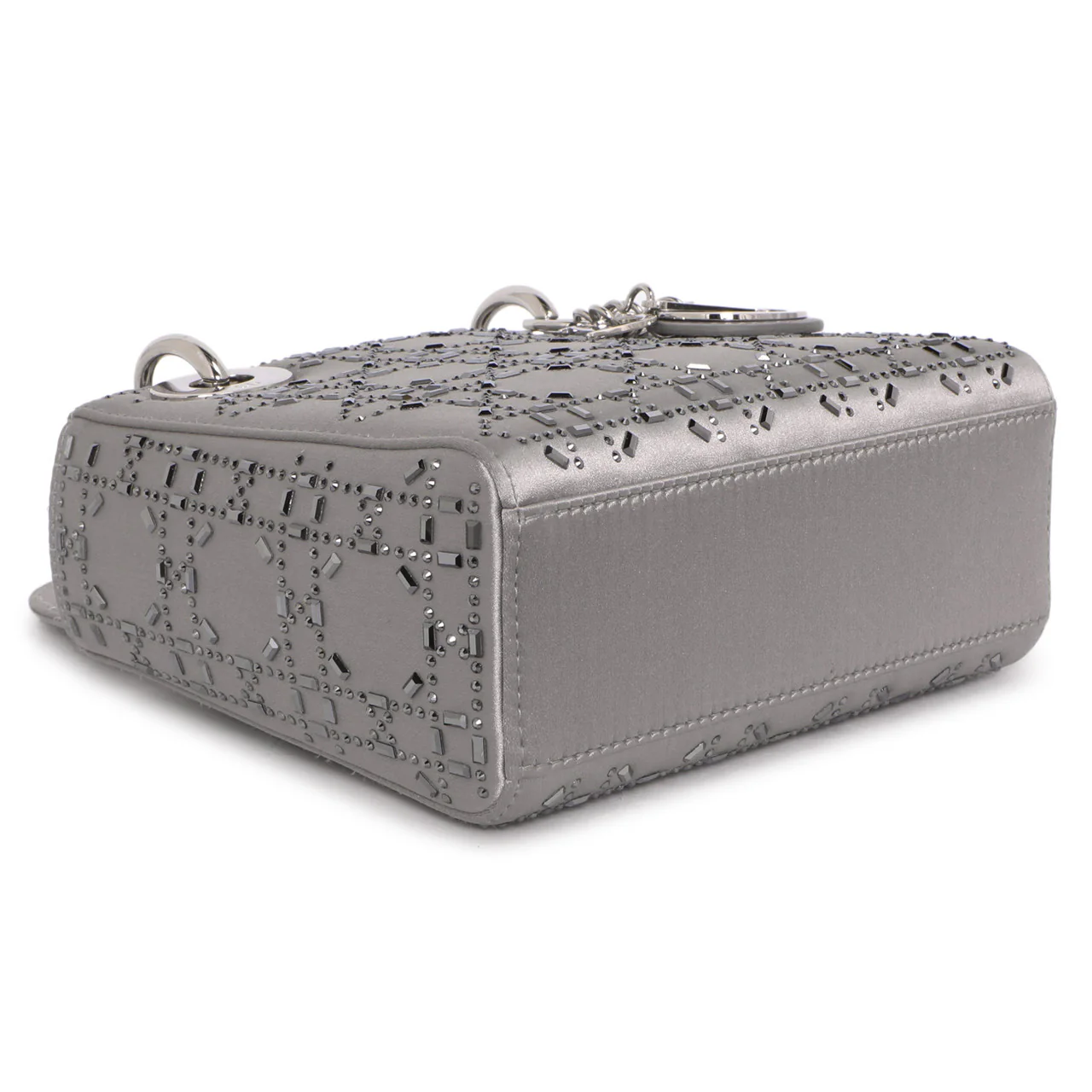 Christian Dior Grey Satin Crystal Cannage Mini Lady Dior - Image 3